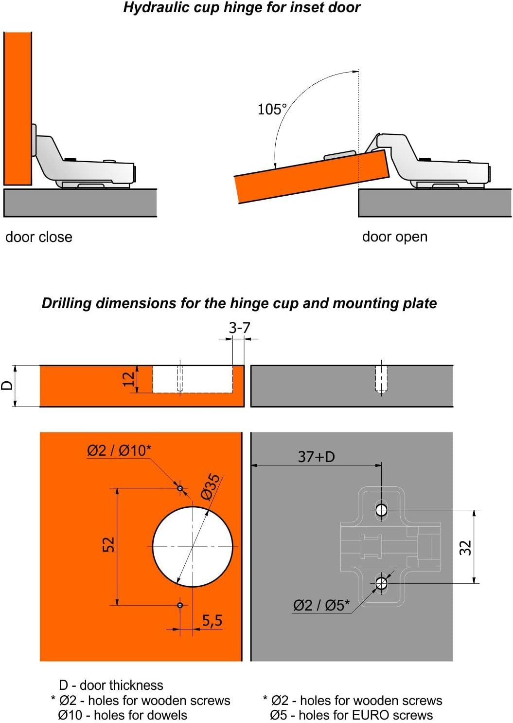 SO-TECH® Türbeschlag SMOOTH Topfband T52 Scharnier Innenanschlag Komplettset (2 St), 2er Set Standard gedämpft mit Kreuzplatte