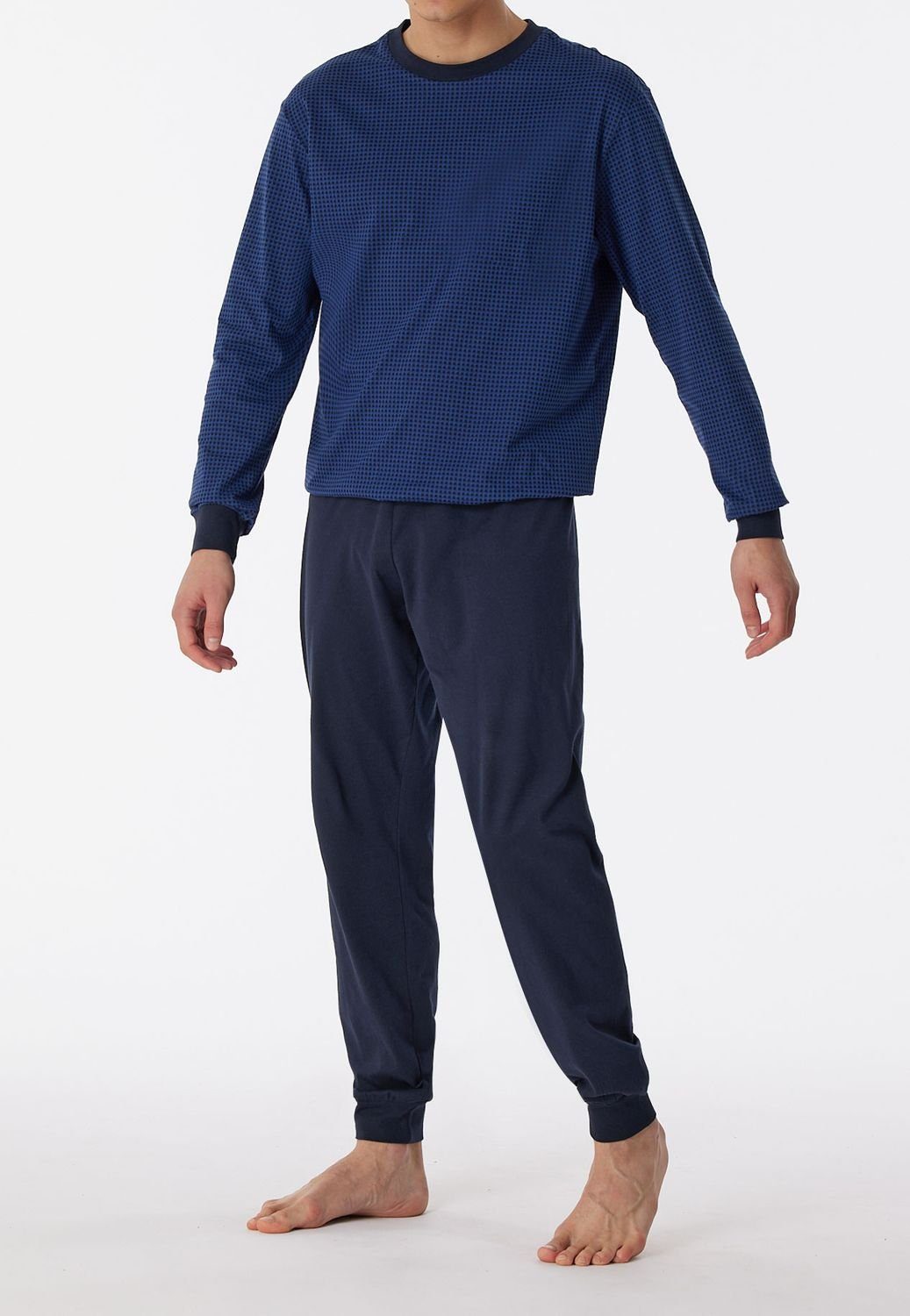 Schiesser Pyjama Comfort Essentials (Set, lang, Rundhals-Ausschnitt Blau 2 tlg)