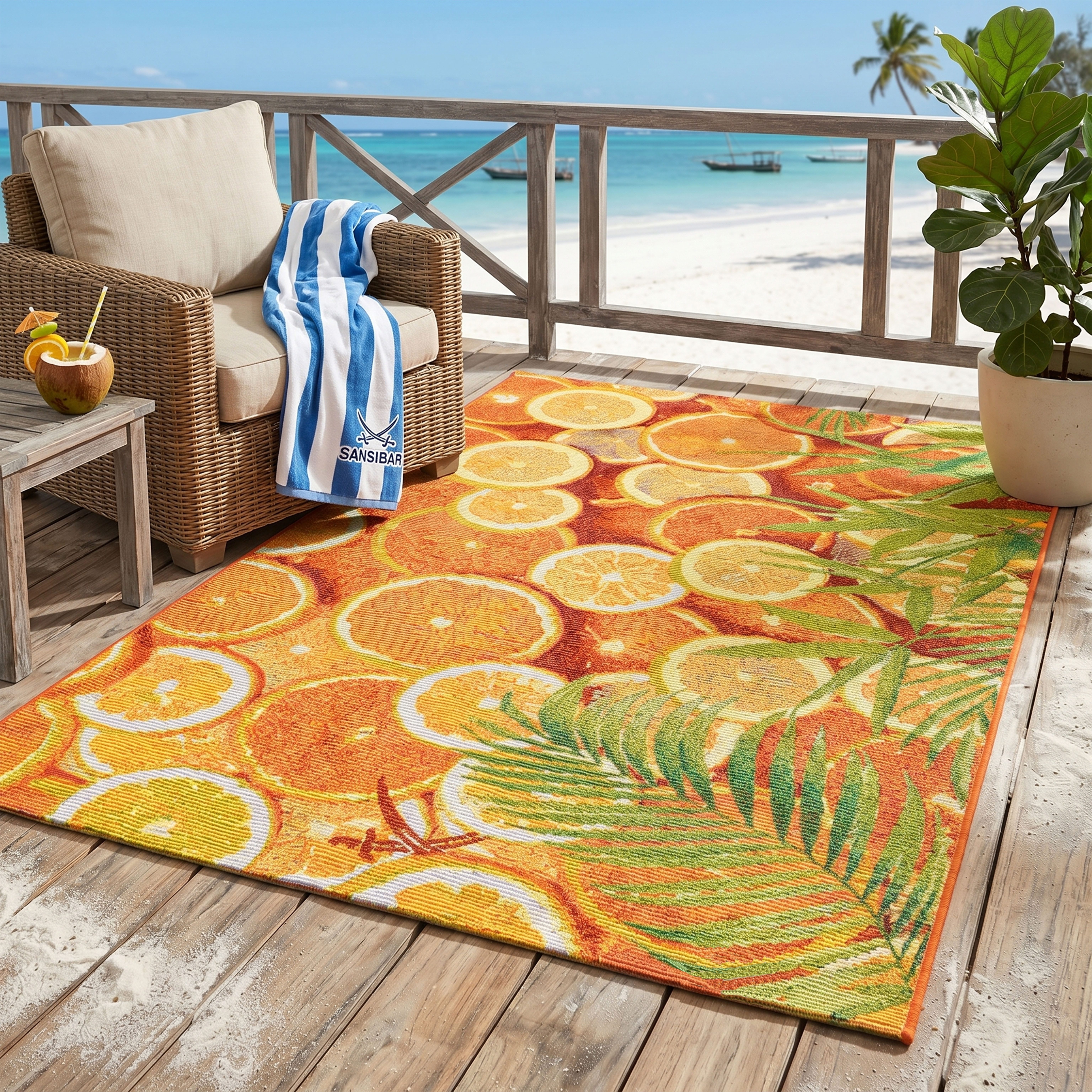 Sansibar Teppich Rantum Beach 001, rechteckig, Höhe: 5 mm, Flachgewebe, modernes Sommer Design, In- und Outdoor geeignet