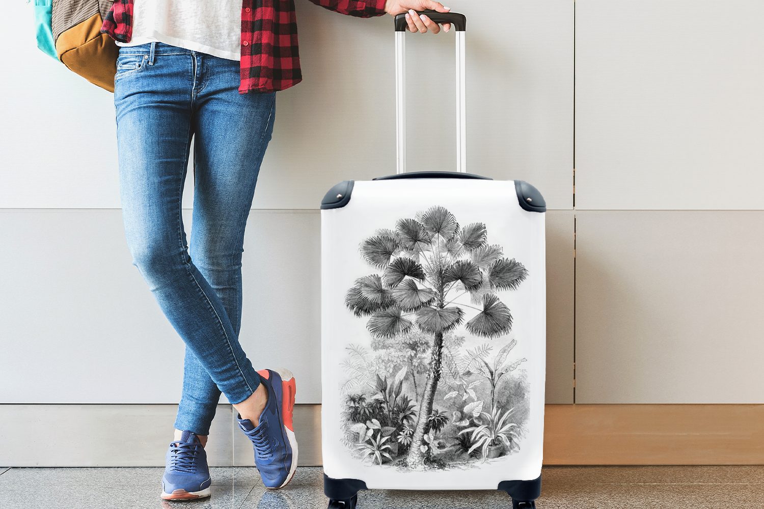 - Schwarz Trolley, rollen, Handgepäckkoffer für 4 - und Ferien, mit Weiß Reisetasche Reisekoffer Handgepäck Rollen, Design Natur, MuchoWow