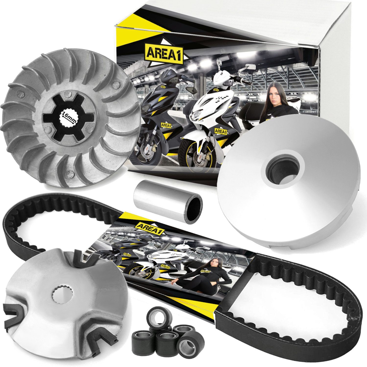 Area1 Zahnriemen Ersatz Variomatik + Keilriemen für 50ccm China 2T Motorroller, kompatibel mit ATU Explorer AGM Nova Motors GT Union Longija Mawi