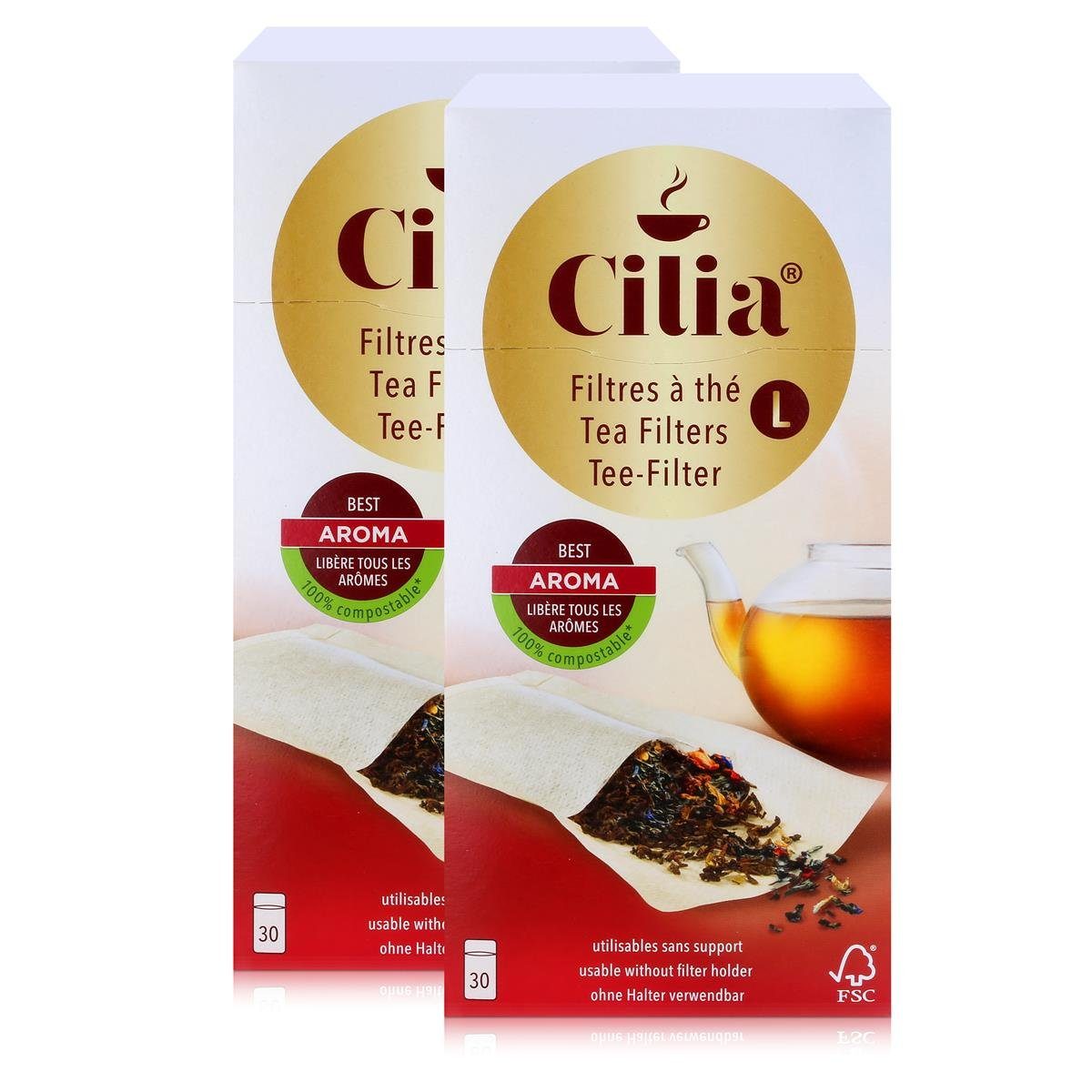 Cilia Teesieb CILIA Teefilter 30 Stk. Grösse L ohne Halter verwendbar (2er Pack) | Teesiebe