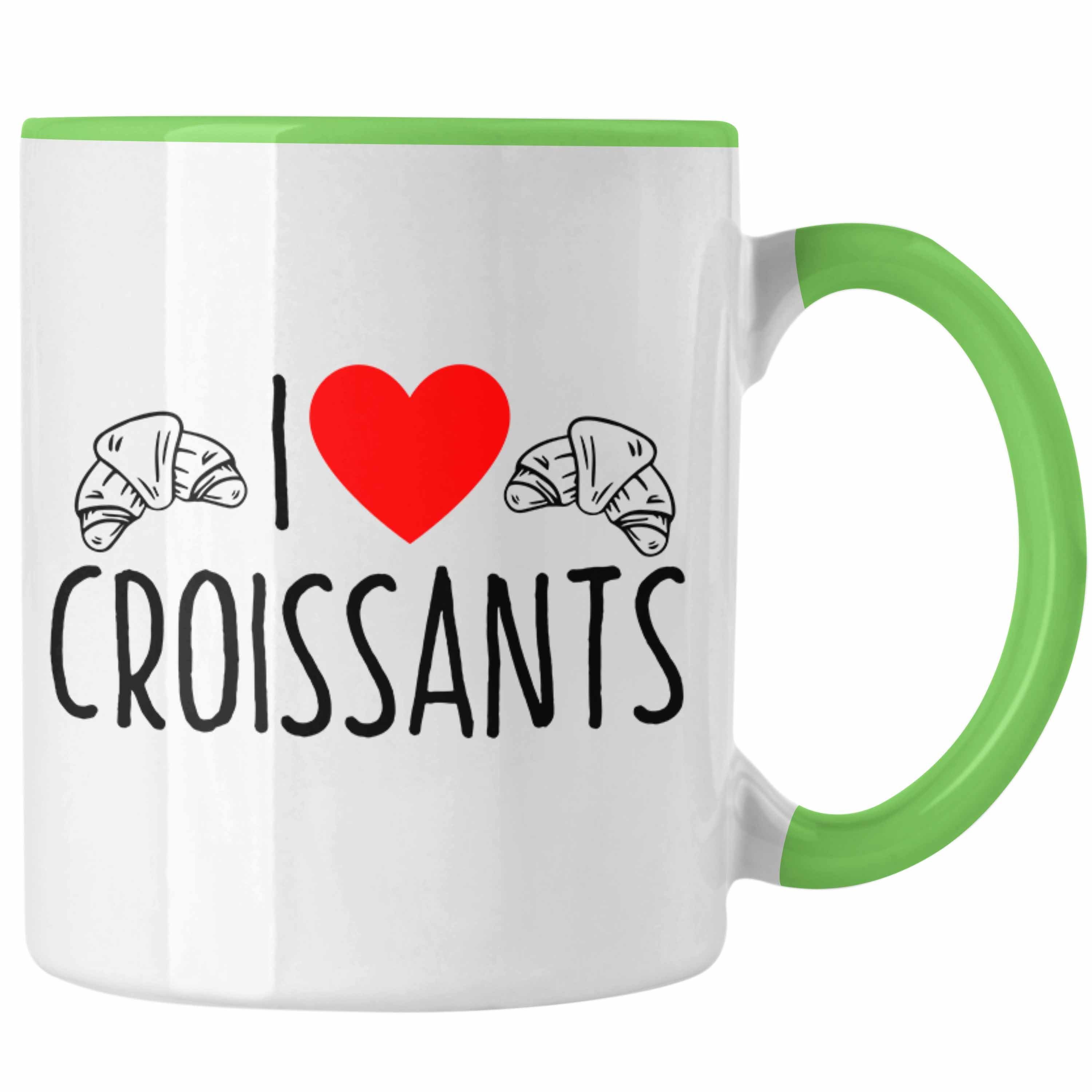 Trendation Tasse Tasse "I Love Croissants" Lustiges Geschenk für Croissant-Liebhaber Fr Grün