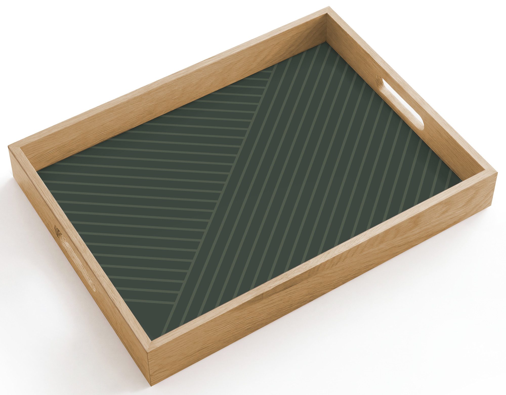 OnlyWow Tablett Rechteckig mit Henkel Linien - Abstrakt - Grün - Minimalistisch, Eichenholz, (1-tlg), Siervierplatte, Tray, Frühstücksbrett