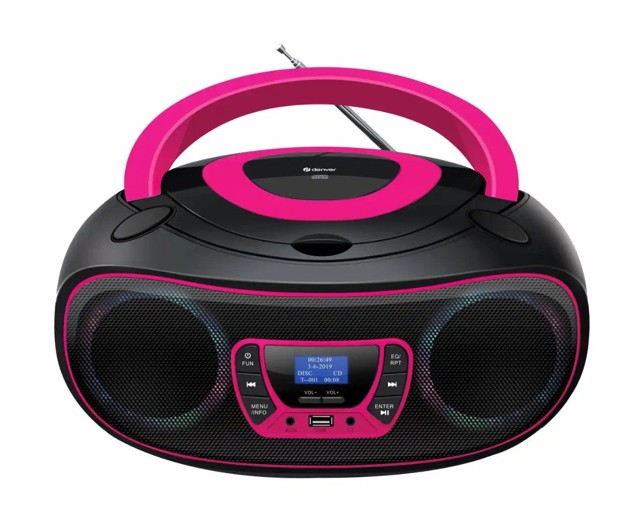 DENVER TDB-212 – DAB+ Boombox mit Bluetooth, CD-Player, USB und LED Boombox