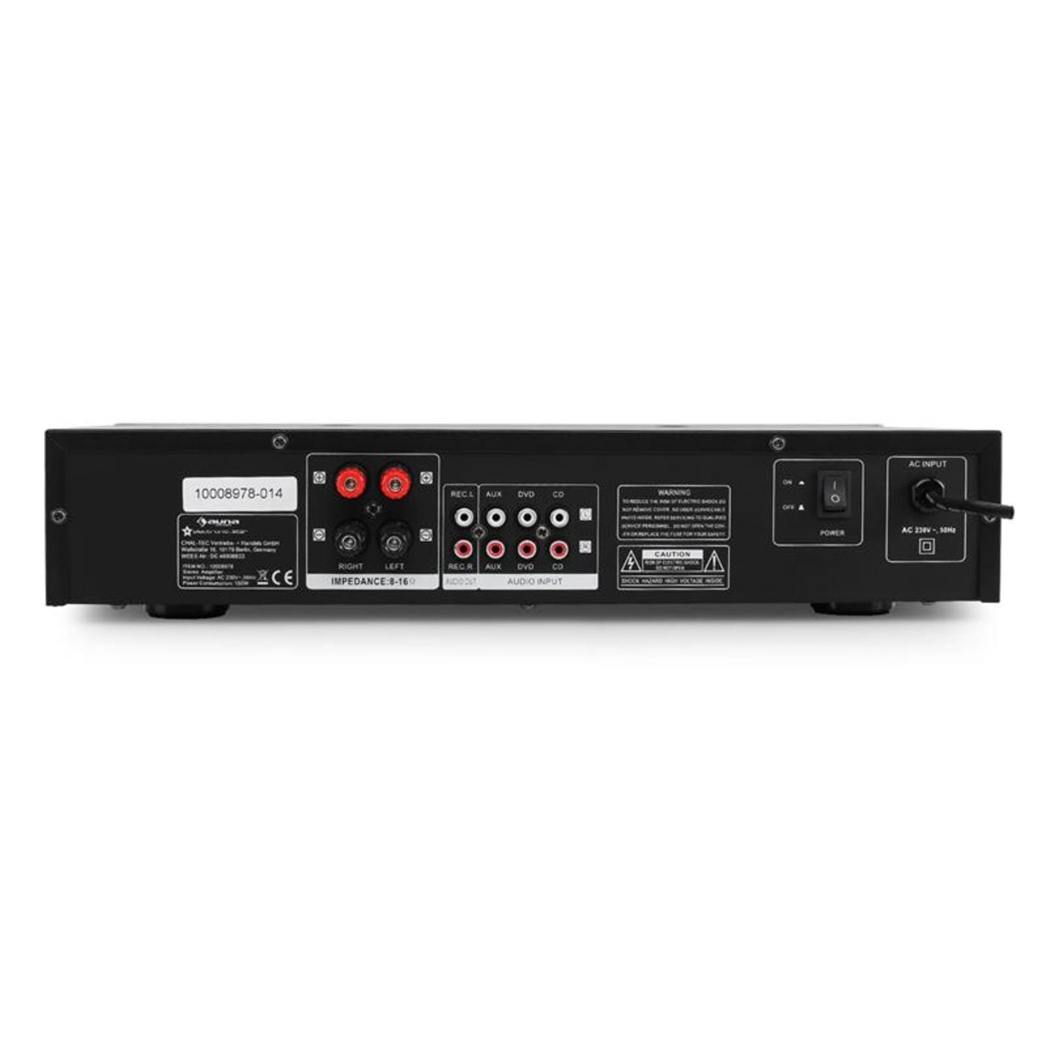 Stereo-Cinch-Line-Eingänge 125 CD-Player, sowie AV2-CD508BT Kanäle: Auna Audioverstärker Silber DVD-Player AUX-Quellen, (Anzahl für 3 W)