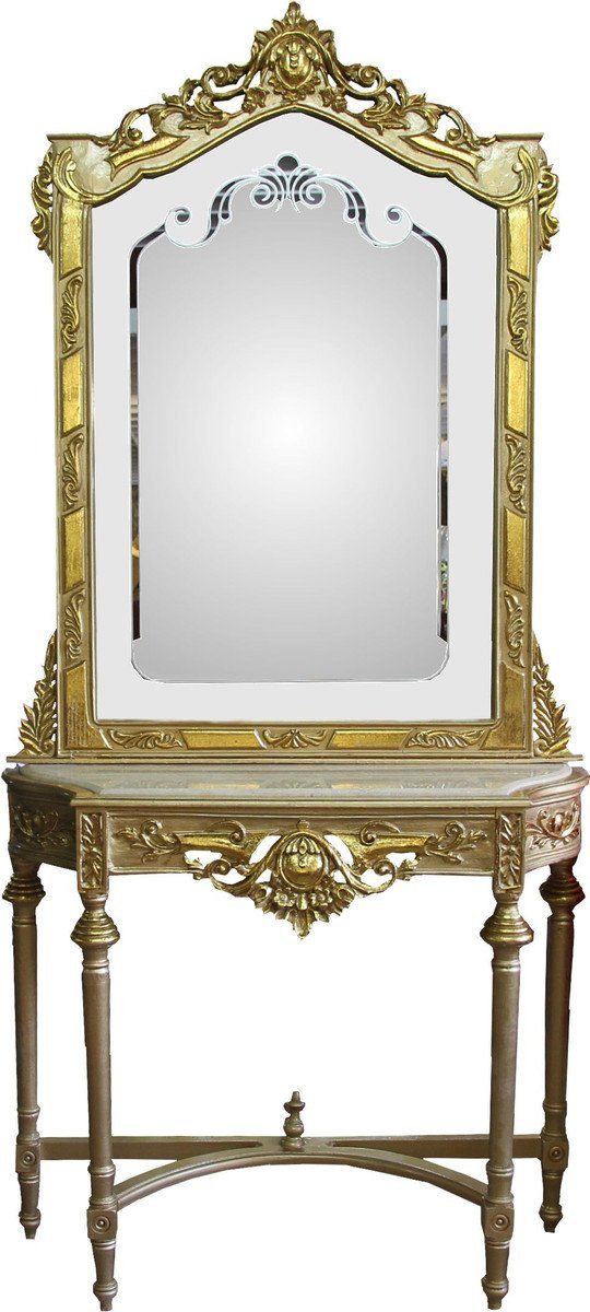 Casa Padrino schönen Gold Spiegelkonsole Spiegelglas Antik mit Mod8 Barock Marmorplatte Verzierungen und Barock auf Look - dem Barockspiegel mit
