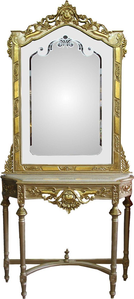 Casa Padrino Barockspiegel Barock Зеркалоkonsole Gold mit Marmorplatte und mit schönen Barock Verzierungen auf dem Зеркалоglas Mod8 - Antik Look
