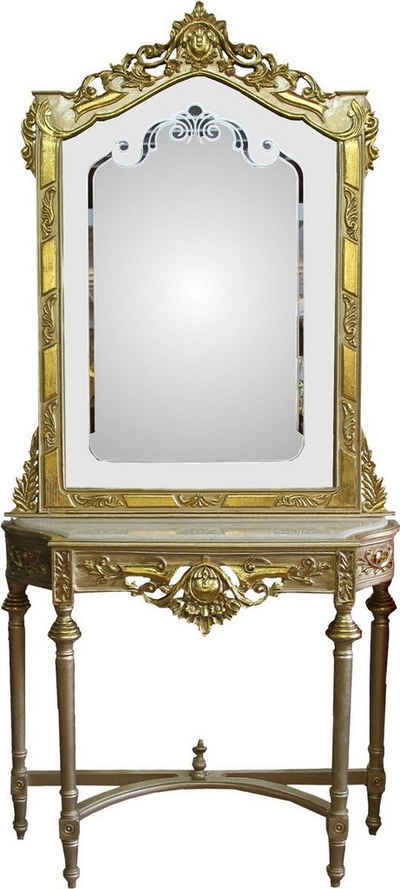 Casa Padrino Barockspiegel Barock Spiegelkonsole Gold mit Marmorplatte und mit schönen Barock Verzierungen auf dem Spiegelglas Mod8 - Antik Look