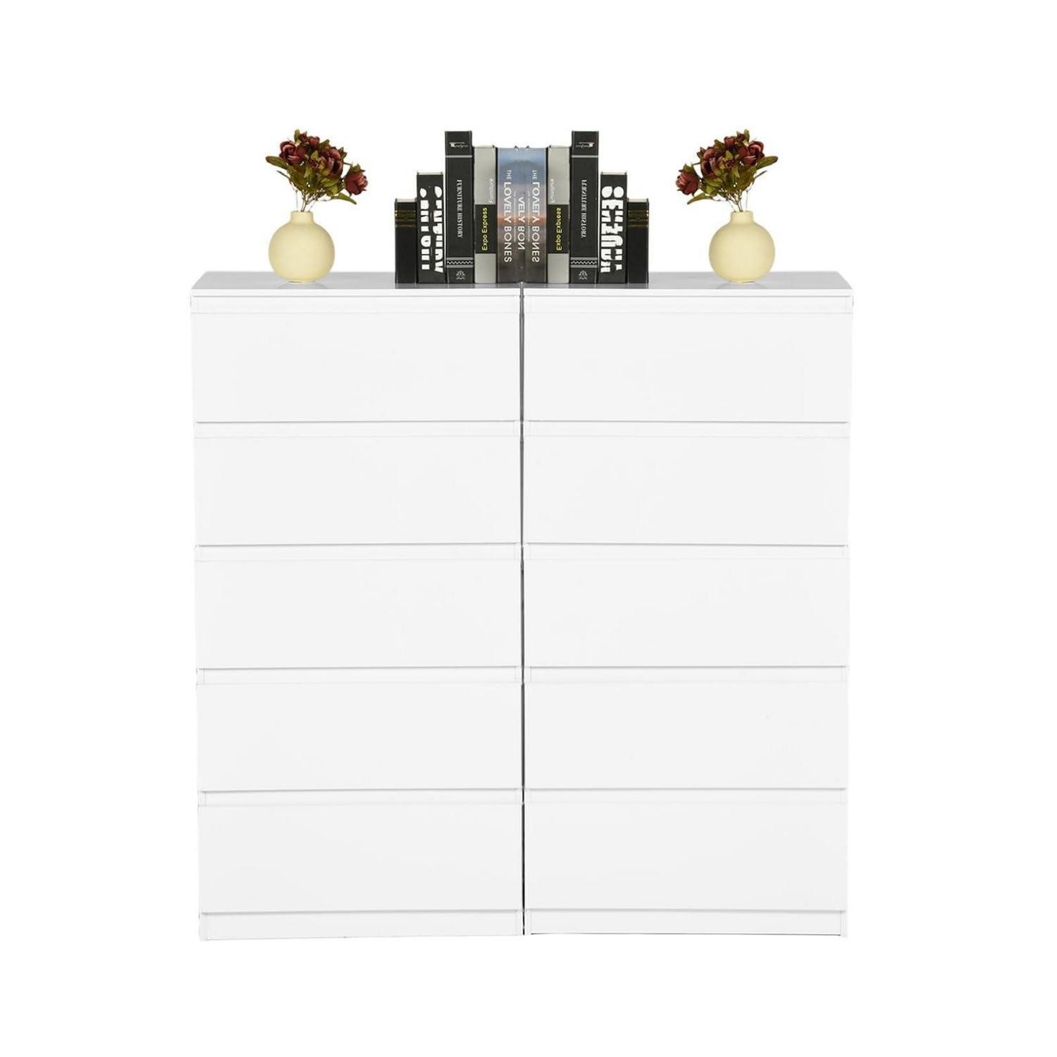 Kommode Kommode weiß 5 Schubladen 2er Set Schlafzimmer 5 + 5 Schubladen