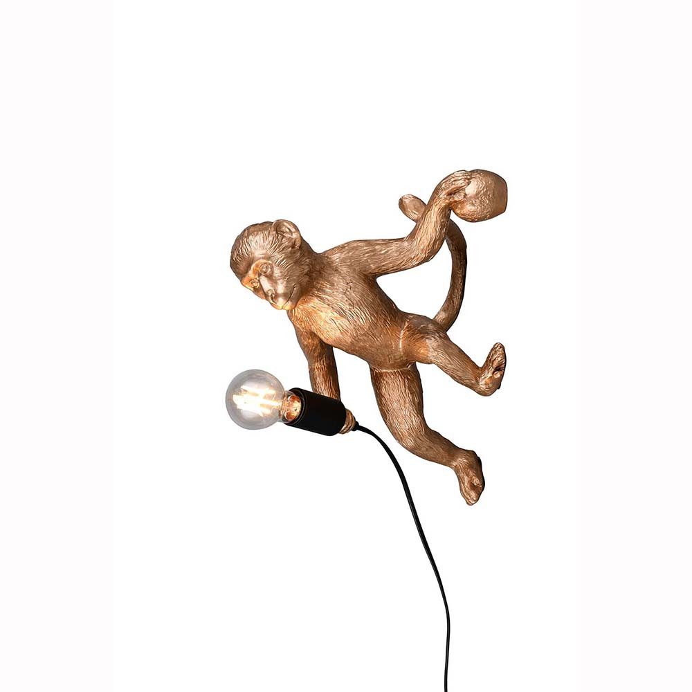 Reality Leuchten Wandleuchte, Leuchtmittel nicht inklusive, Wandleuchte Wandlampe Deko Affenfigur gold H 36,5 cm