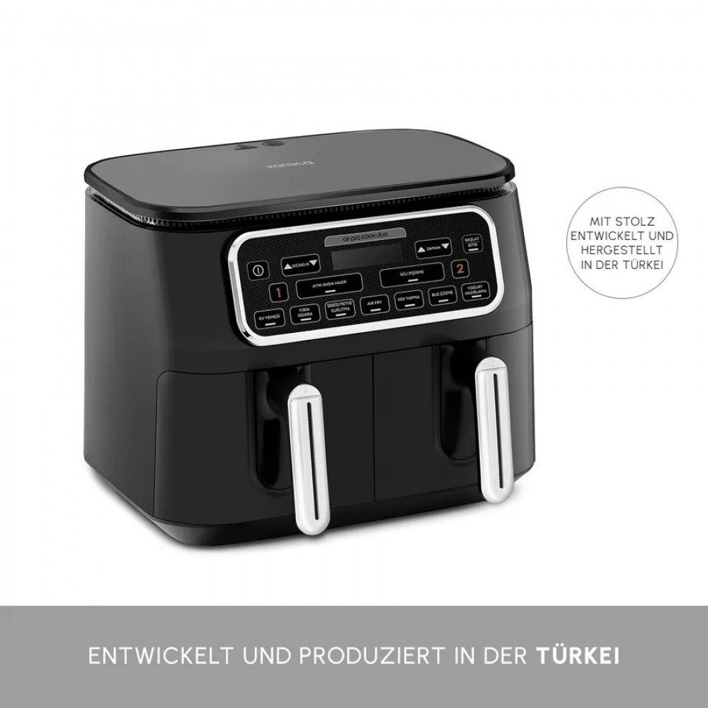 Karaca Heißluftfritteuse, Air Cook Duo Heißluftfritteuse XXXL 8 Liter, 8 Personen, 2500W