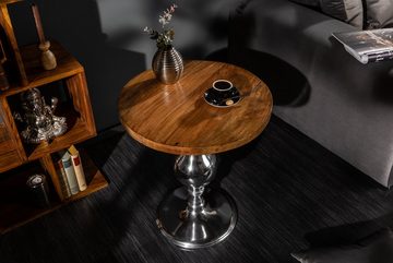 riess-ambiente Beistelltisch EXTRAVAGANCIA Ø50cm natur / silber (Einzelartikel, 1-St), Wohnzimmer · Mango-Massivholz · rund · Säulenfuß aus Metall · Design