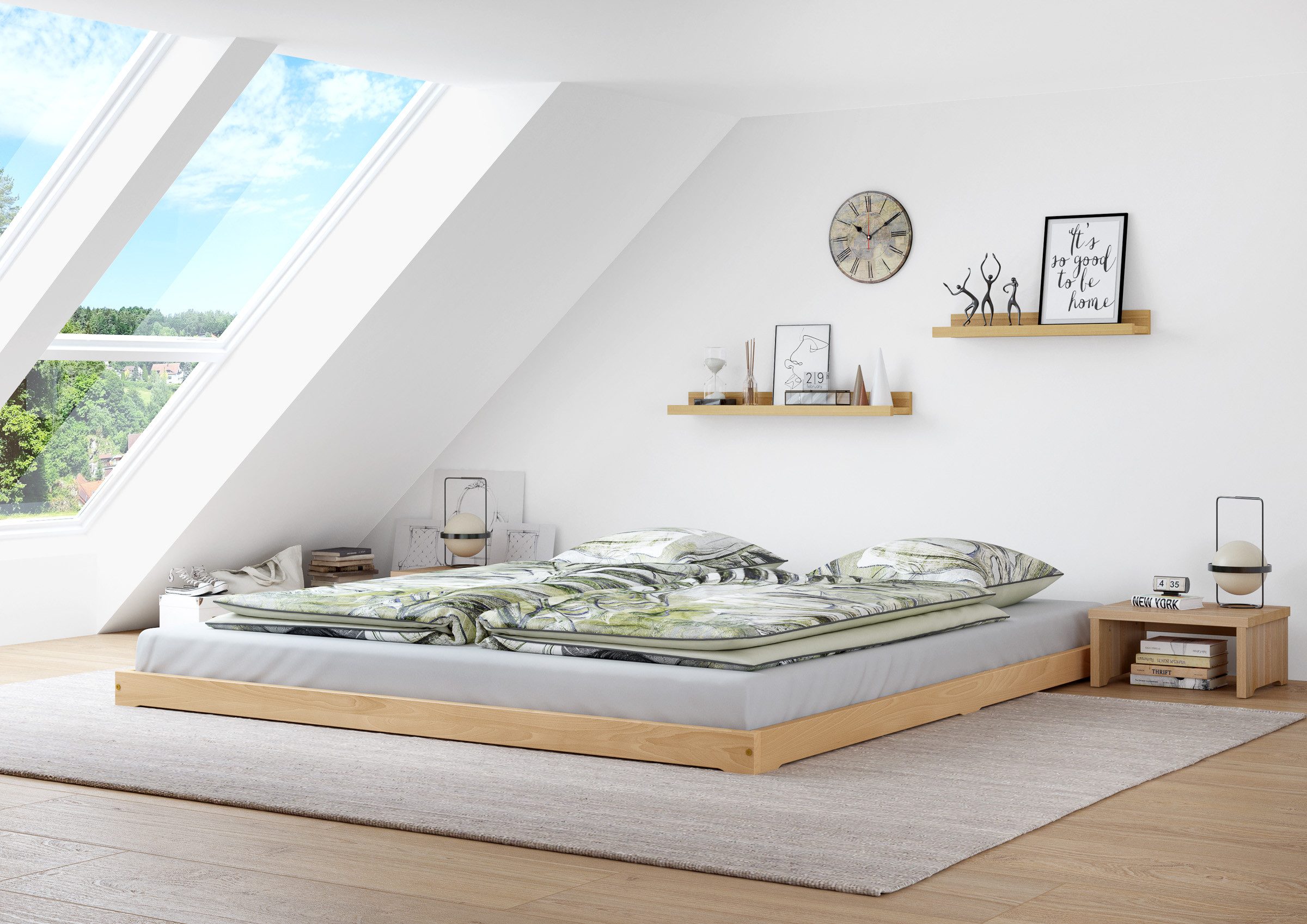 ERST-HOLZ Bett Breites Bodenbett Doppelbett Buche günstig online kaufen