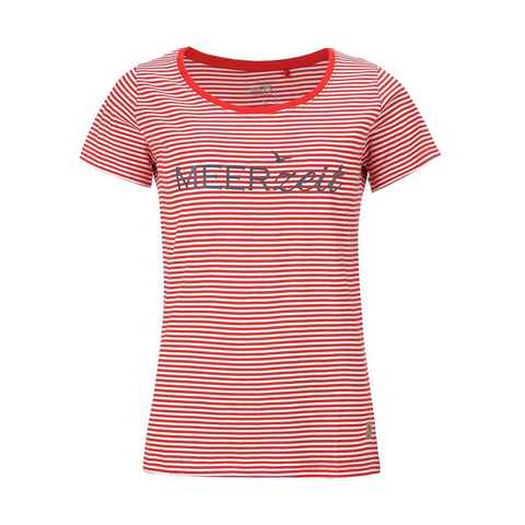 modAS Kurzarmshirt Damen-T-Shirt gestreift mit Aufdruck Meerzeit aus Baumwolle