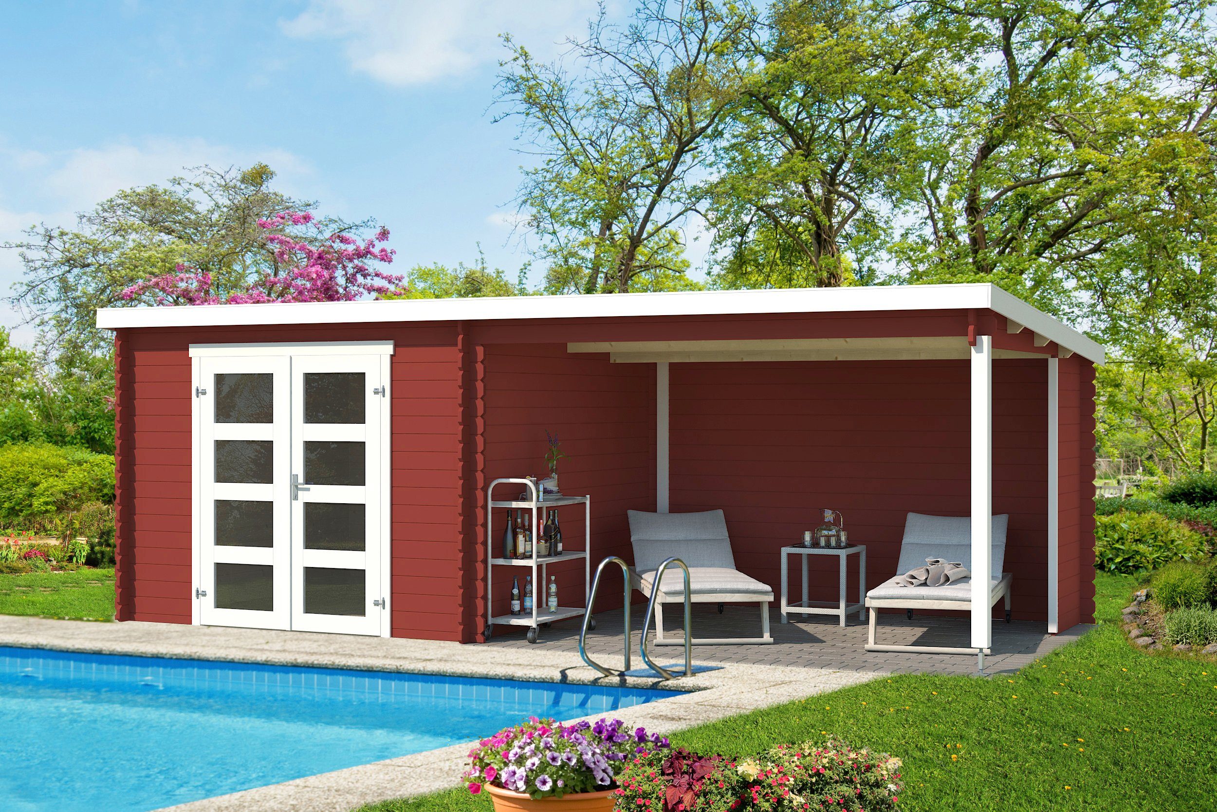 LASITA MAJA Gartenhaus Novia 275 Plus, BxT: 620x309 cm, Blockbohlenhaus 28mm, mit Anbau