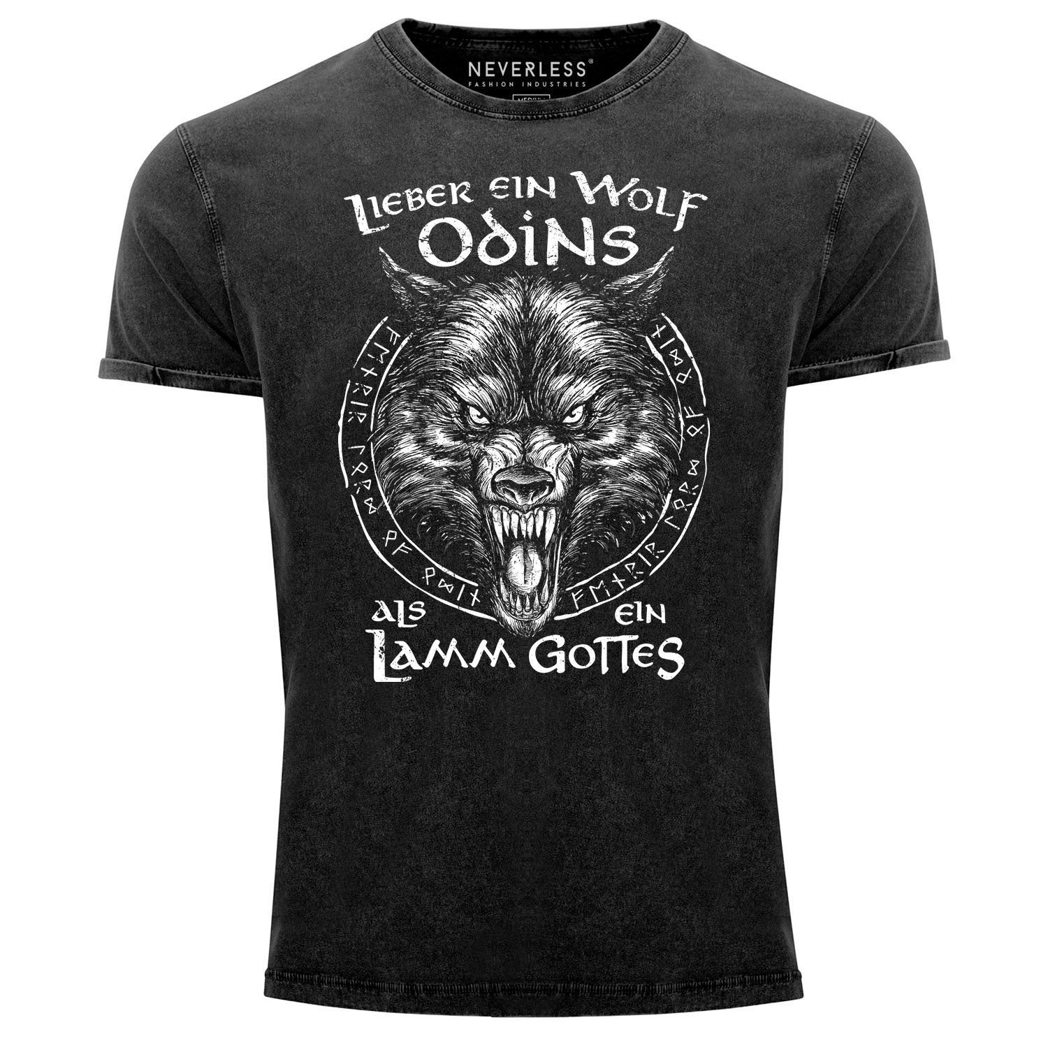 Neverless Print-Shirt Herren Spruch mit Shirt Lamm Lieber ein Neverless® ein Mythologie Odins Vintage Print Wolf Gottes nordische Wikinger als