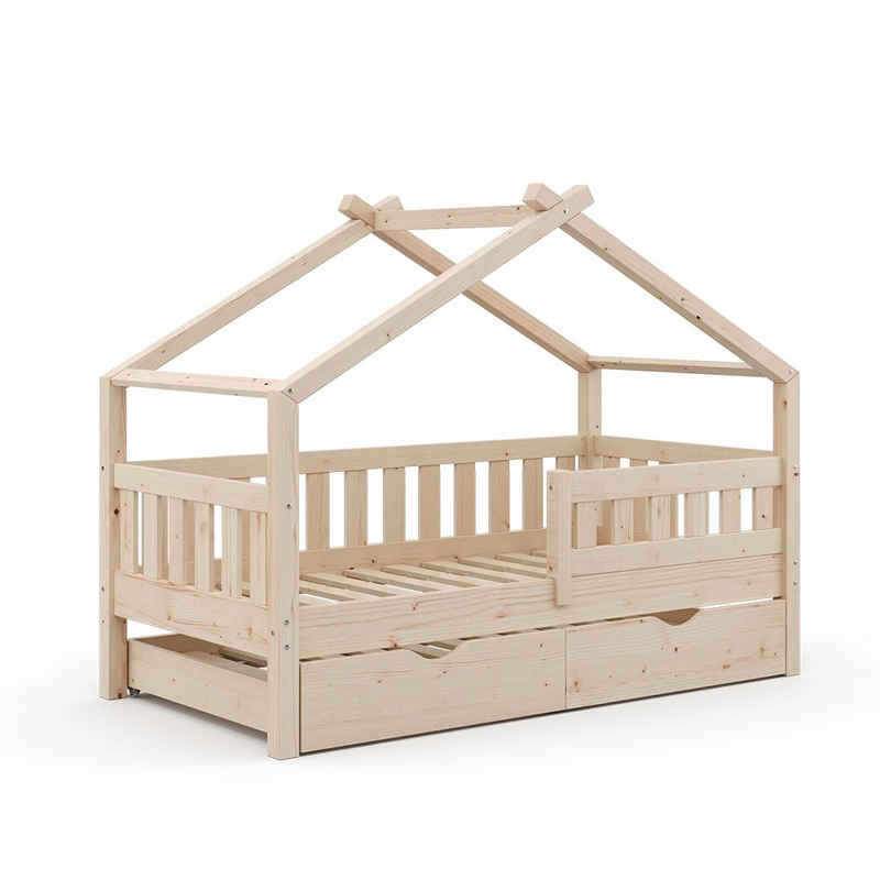VitaliSpa® Kinderbett »Design 160x80 Babybett Hausbett Gästebett Lattenrost natur«