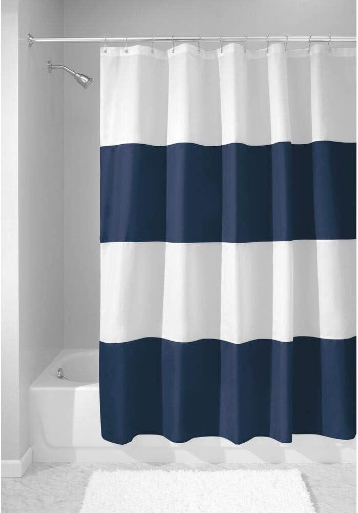 mDesign Badaccessoire-Set Duschvorhang Duschabtrennung 183 x 183 cm Streifen Mikrofaser navy/w