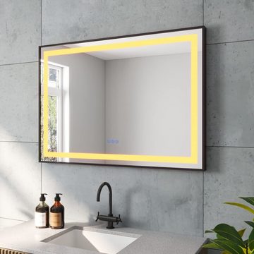 AQUALAVOS Badspiegel Badspiegel mit LED Licht Schwarzer Rahmen Antibeschlage Lichtspiegel, mit 6400K Kaltweiß/ 3000K Warmweiß Licht Beleuchtung, Energiesparender