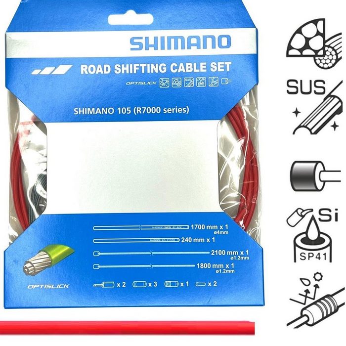 Shimano Felgenbremse Shimano Schaltzug-Set Road OT-SP41 Optislick rot