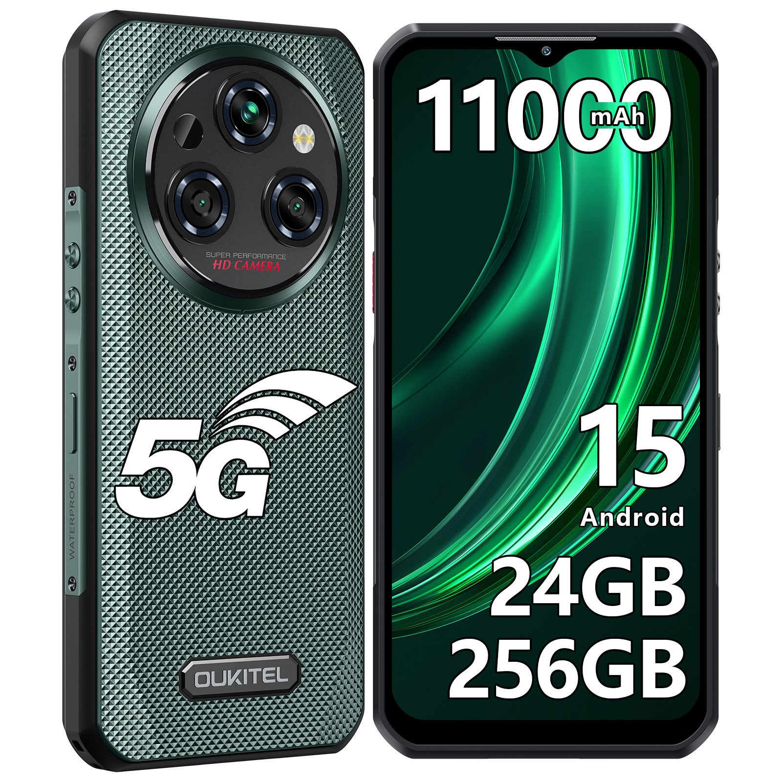 OUKITEL WP35 5G 24+256GB Outdoor Smartphone (16,76 cm/6.6 Zoll, 256 GB Speicherplatz, 108 MP Kamera, Android 15, 11000mAh, OTG, GPS, NFC, IP68 Wasserdicht Baustellenhandy)
