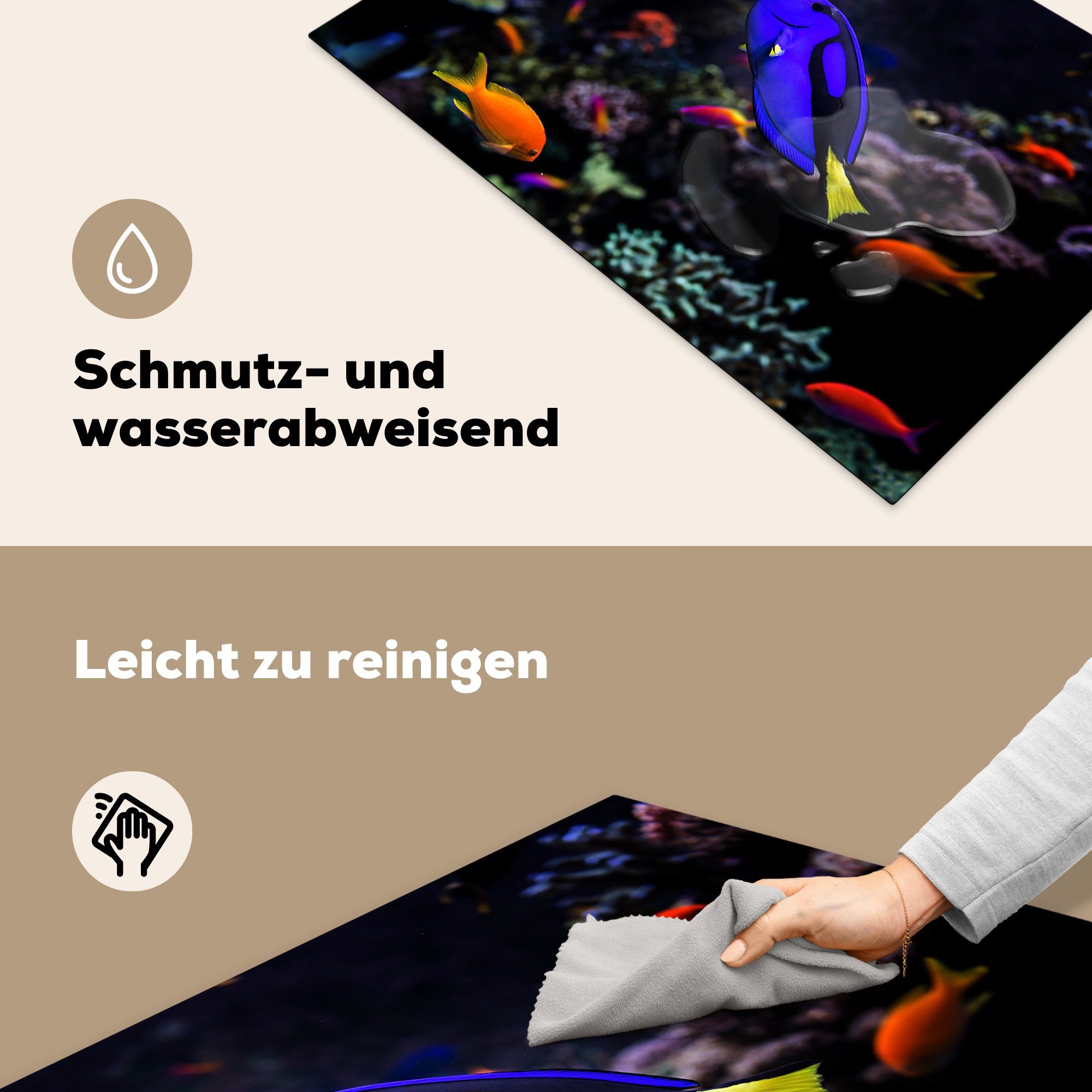 (1 Schutz cm, die 81x52 in Induktionskochfeld Ceranfeldabdeckung Ein küche, MuchoWow für tlg), Aquarium, einem Picasso-Doktorfisch Herdblende-/Abdeckplatte Vinyl,