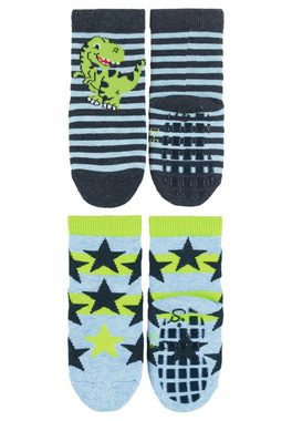 Sterntaler® ABS-Socken ABS-Socken T-Rex + Sterne, 2er-Pack (2er Pack Fliesensocken mit Vollplüsch) Rutschsocken mit Noppen an der Sohle, ABS- Socken mit süßen Motiven
