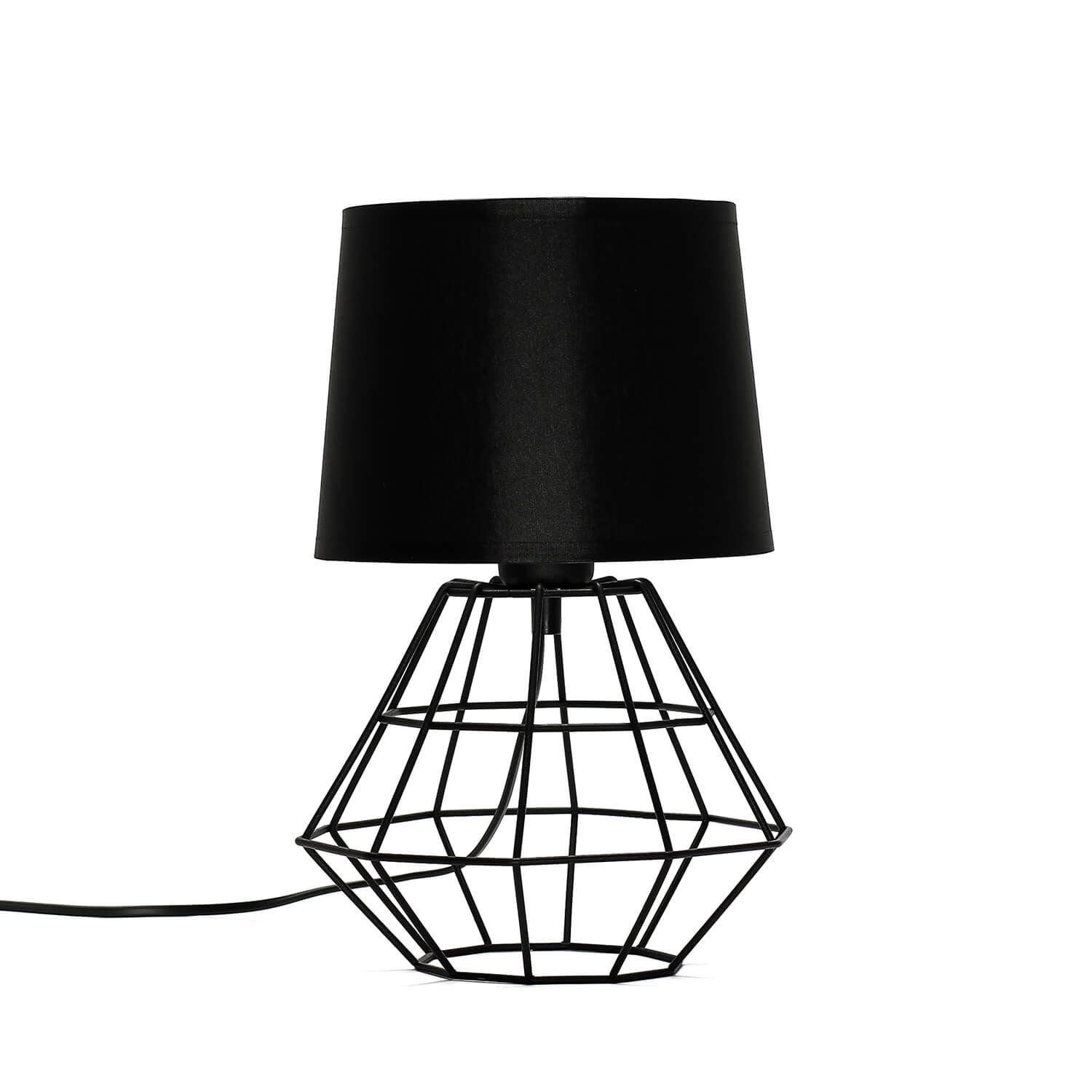 BRICK, Nachttisch Tischleuchte Lampe ohne Stoff Metall Licht-Erlebnisse Leuchtmittel, Schwarz Drahtgestell Nachttischlampe