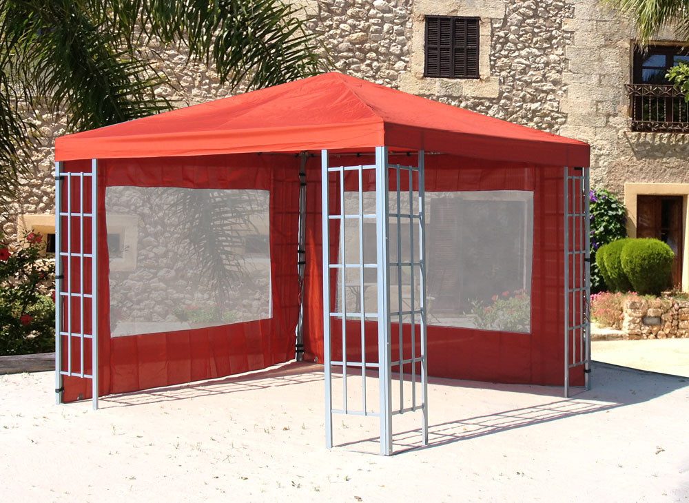 Quick Star Pavillon Rankpavillon 3x3m Terra RAL 2001 mit 2 Seitenteilen mit Fenster, mit 2 Seitenteilen