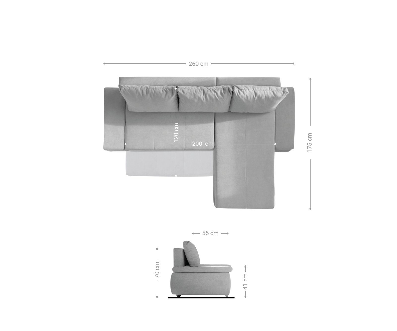 DELIFE Schlafsofa Abilene, Braun 260x175 mit Bettfunktion Ottomane variabel Ecksofa