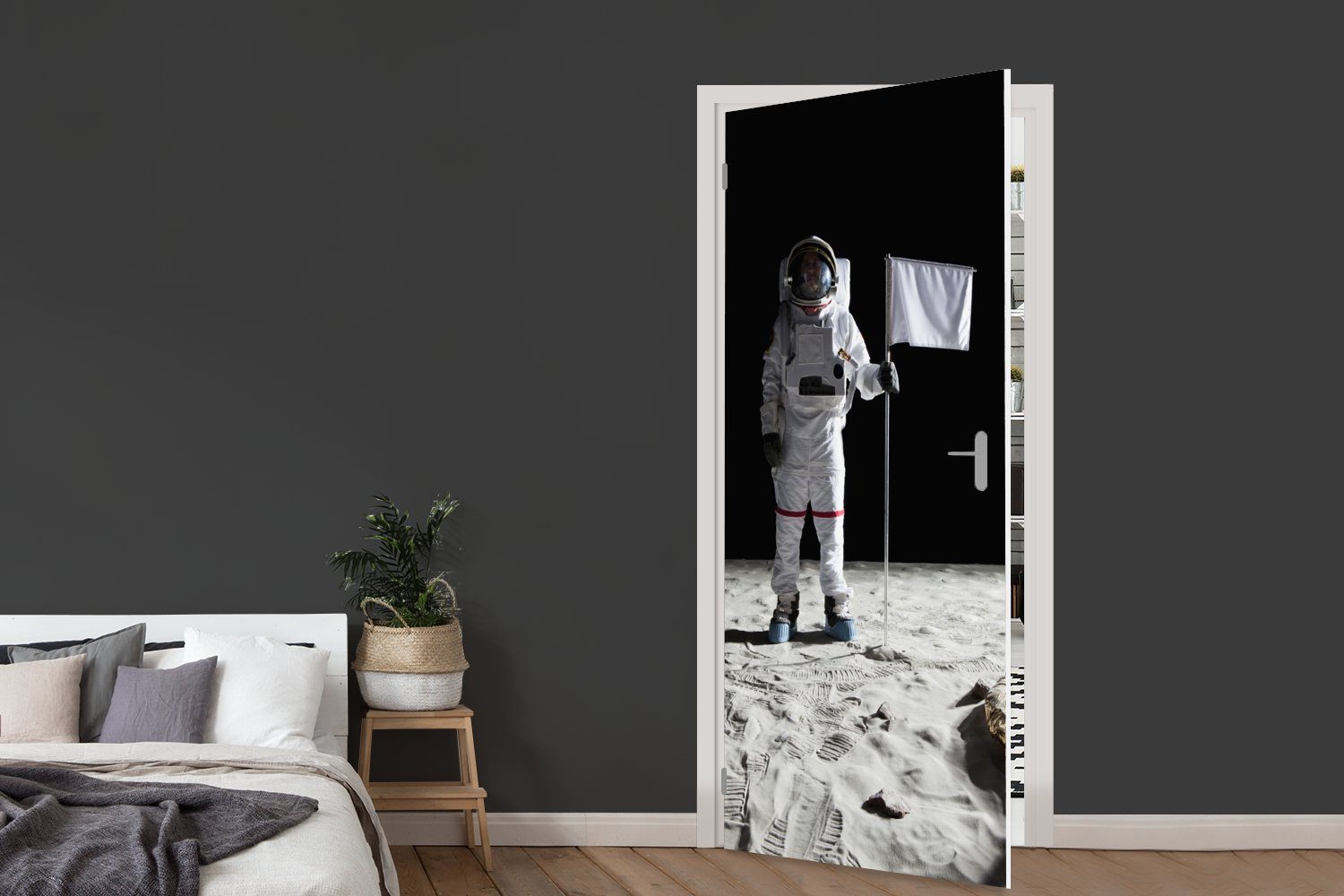 MuchoWow Türtapete Mond - Weltraum Matt, bedruckt, (1 - Fototapete für cm Türaufkleber, 75x205 Astronaut, Tür, St)