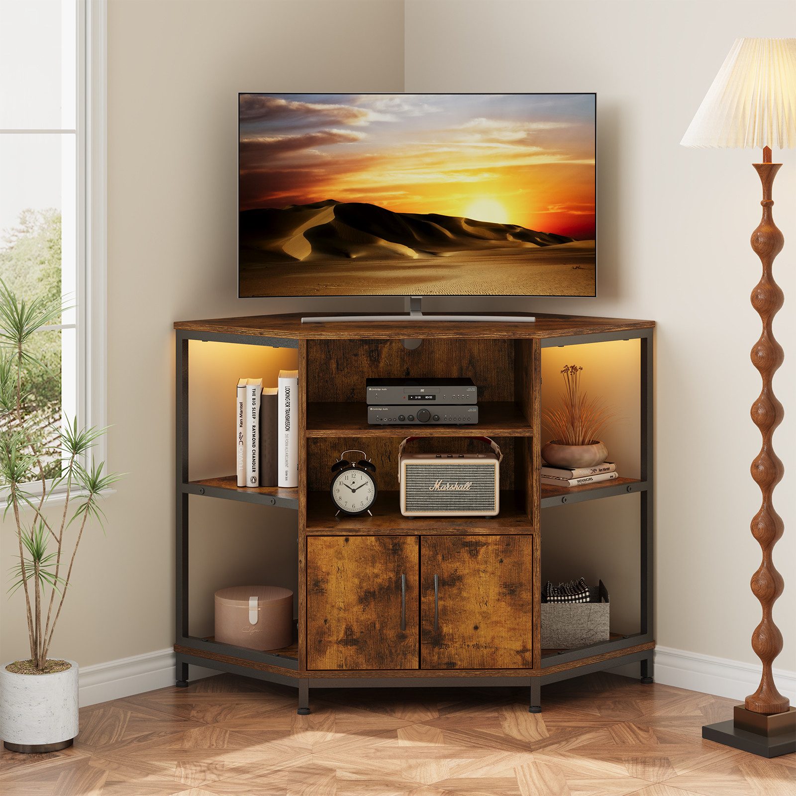 Dripex Lowboard TV Eckschrank mit LED, Industriedesign, 105x50x79 cm, Vinta günstig online kaufen