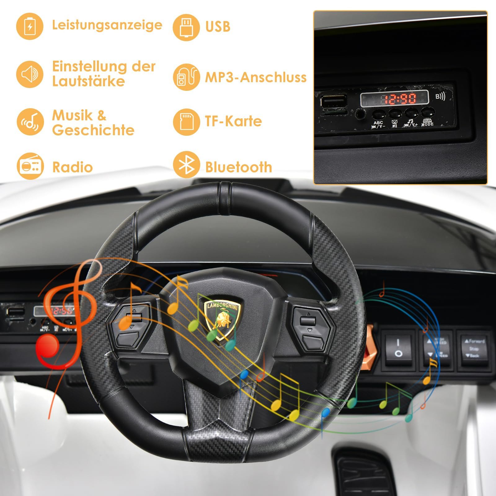 COSTWAY Elektro-Kinderauto 12V Lamborghini, 3-5km/h