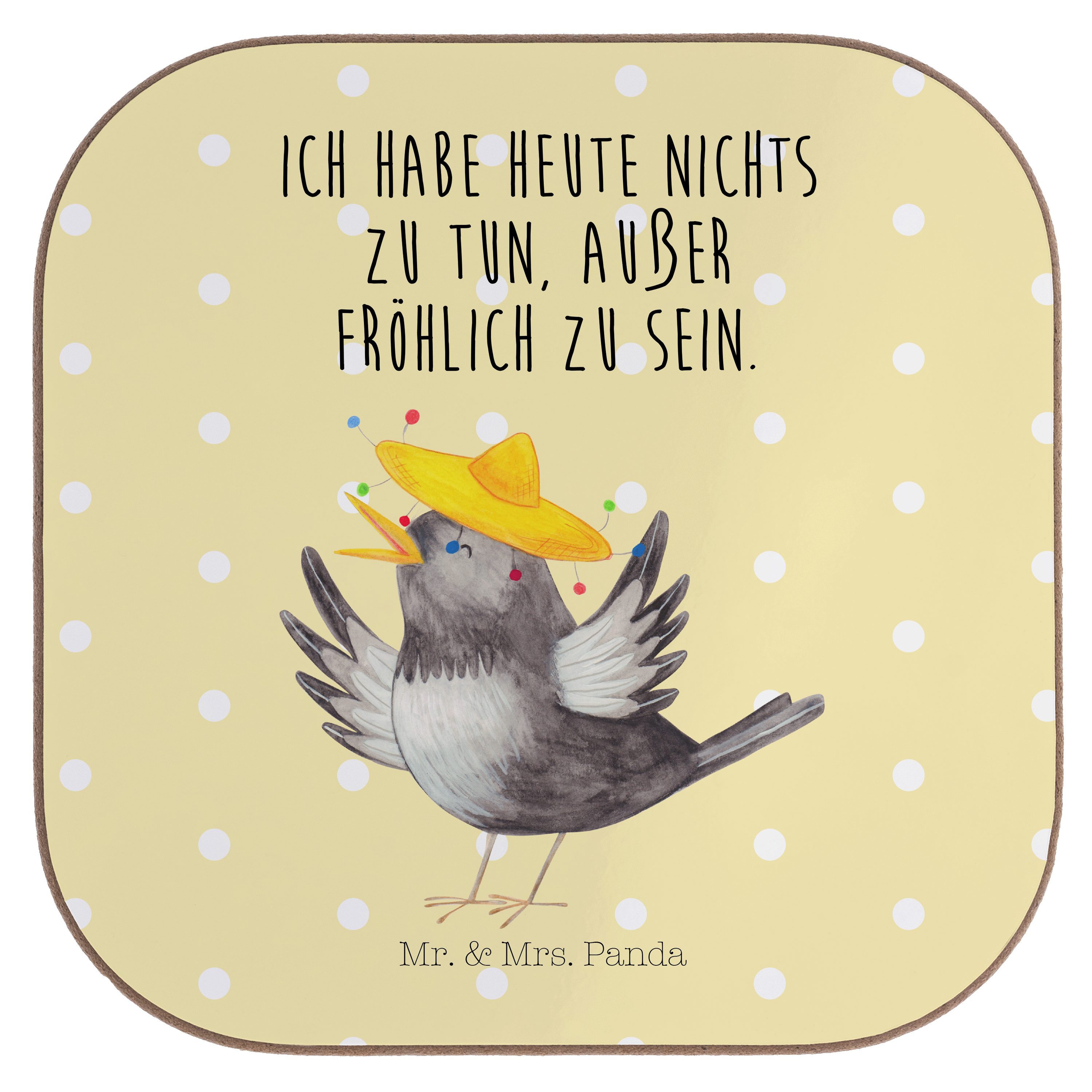 Mr. & Mrs. Panda Getränkeuntersetzer »Rabe mit Sombrero Gelb Pastell