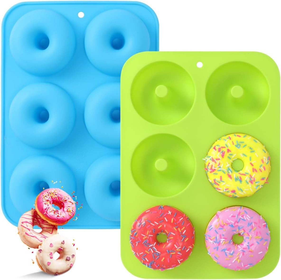FELIXLEO Donutform 2 Stück Silikon Donut Formen 6 Hohlraum Antihaft -40 bis 230°C Muffins, (4-tlg)