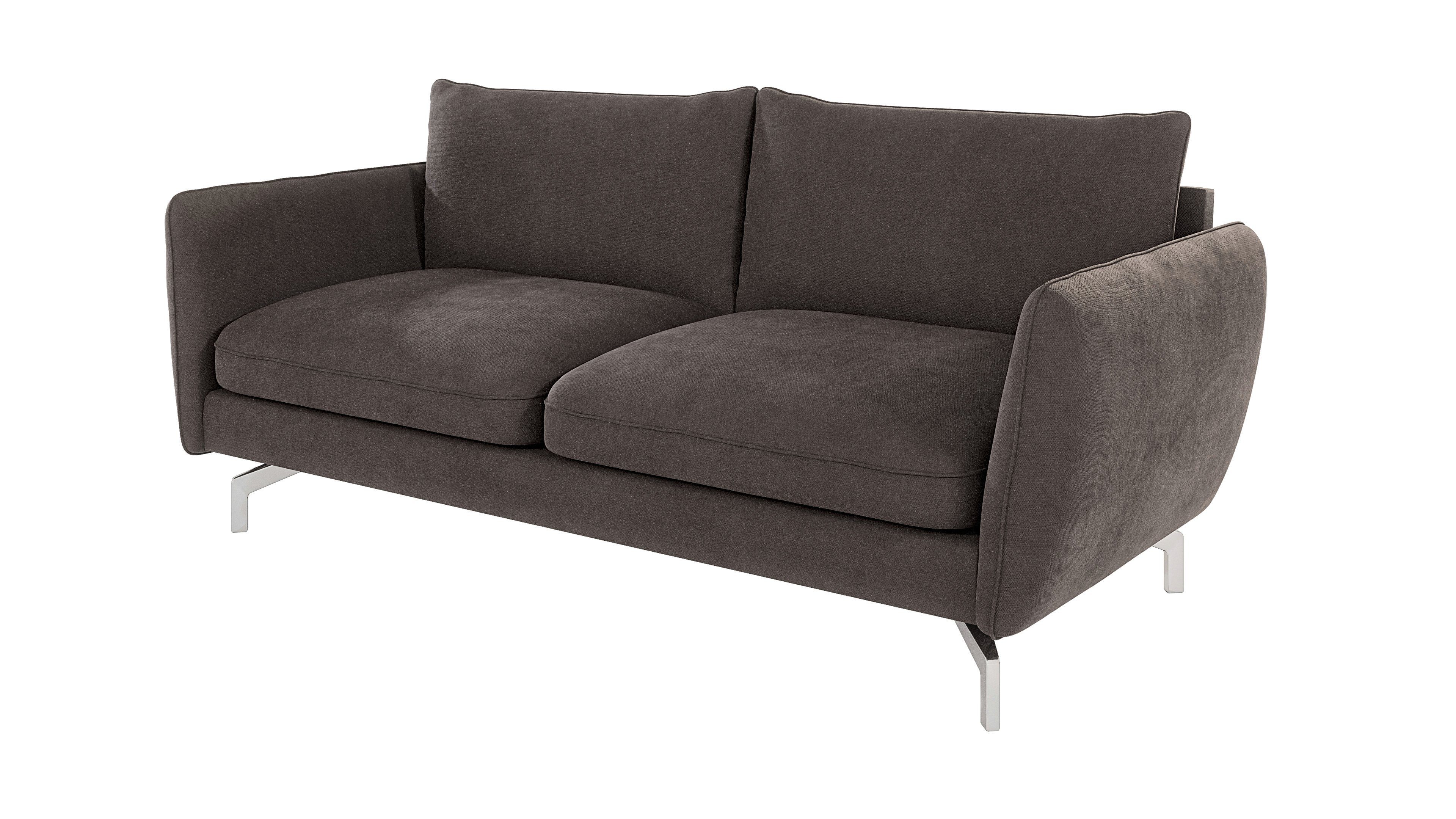 Möbel 3-Sitzer mit - Silber Benita Modernes Sofa Braun Metall mit S-Style Wellenfederung Füßen, Khaki