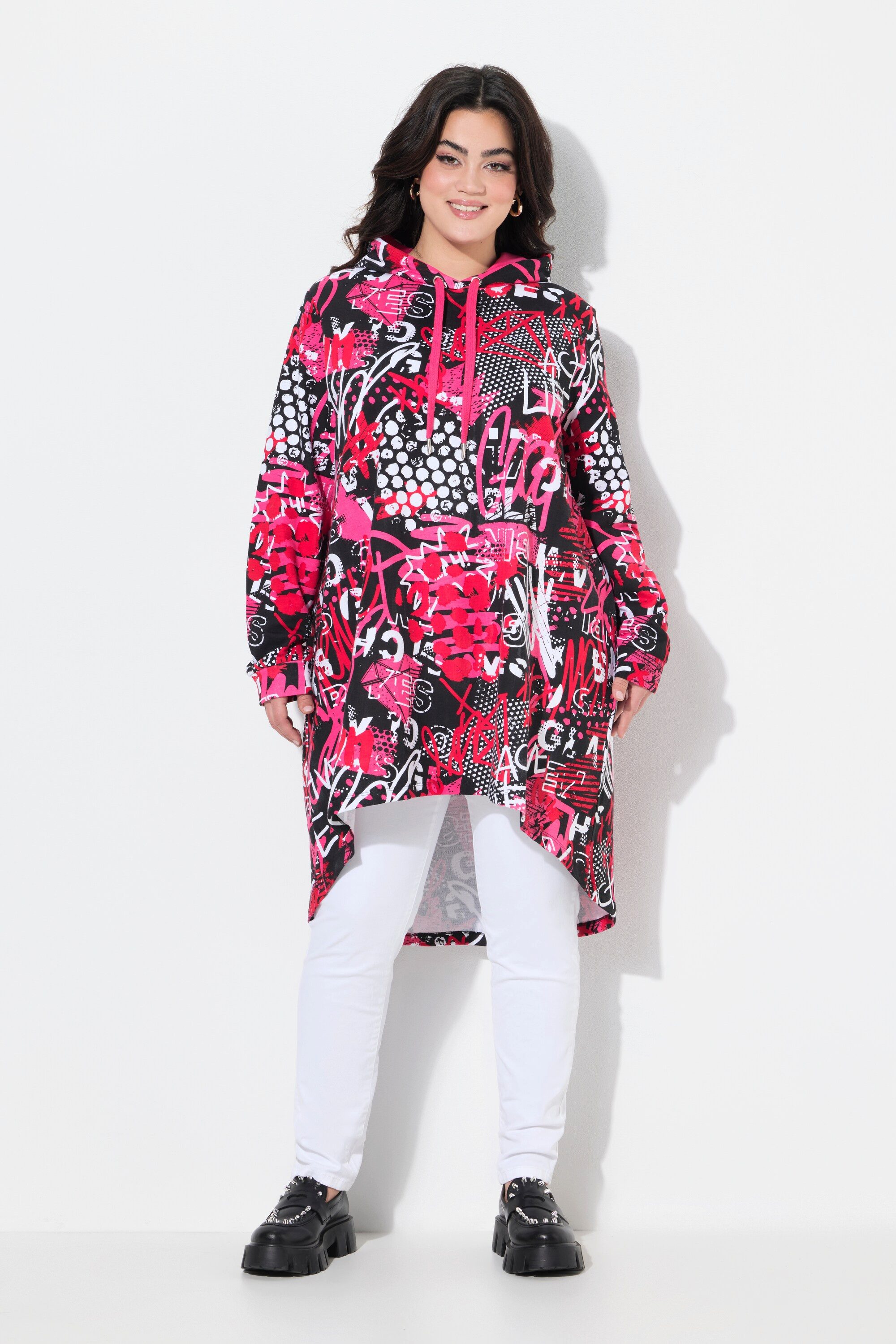 Sweatshirt Long-Hoodie A-Linie Sweater Patchprint Kapuze