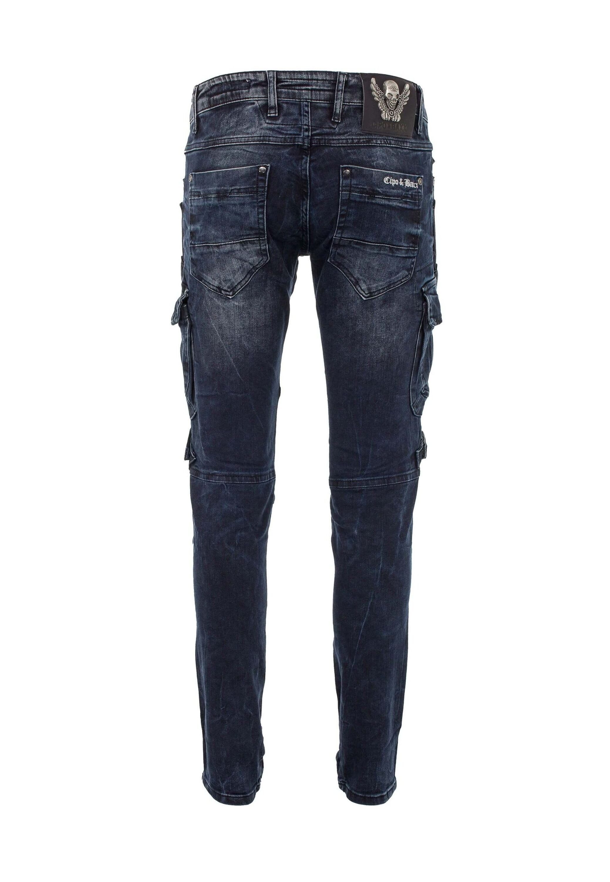 Cipo & Baxx Cargojeans Jeans mit Verschlussschnallen und Stickereien, CD-440 – Bild 4 von 5