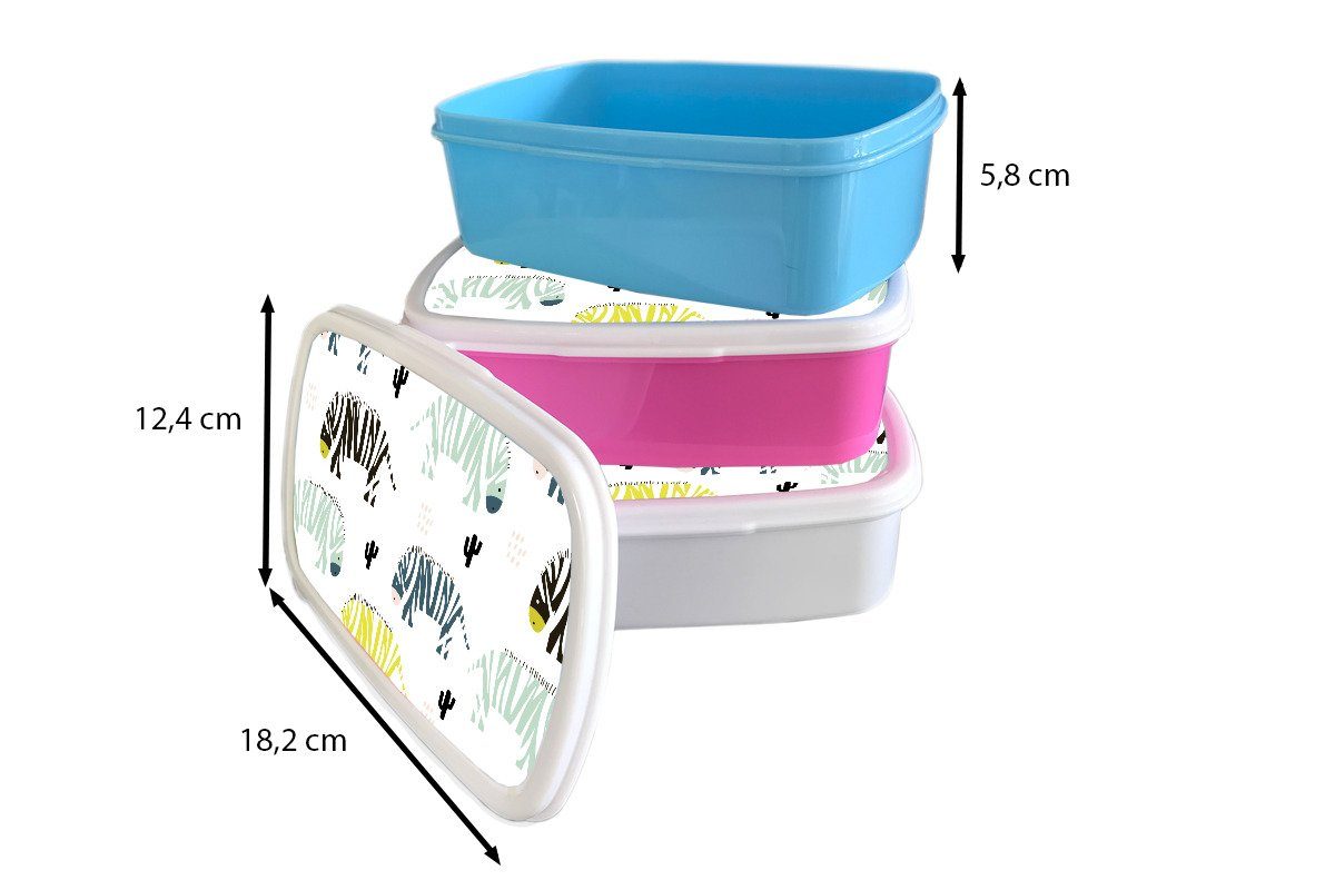 - MuchoWow (2-tlg), Weiß, Kunststoff Brotdose für Kinder, Farben Zebra Lunchbox - Kunststoff, - rosa Kaktus Snackbox, Mädchen, Brotbox Erwachsene,