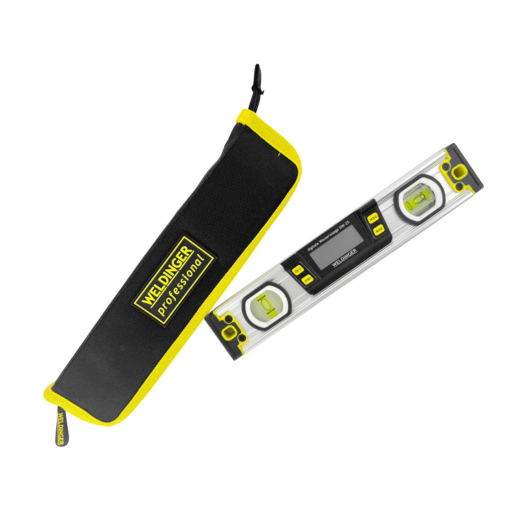 WELDINGER Wasserwaage Magnet-Wasserwaage DW-25 Länge 250 mm Winkelmessung LCD-Display Tasche, LCD-Display, Tasche