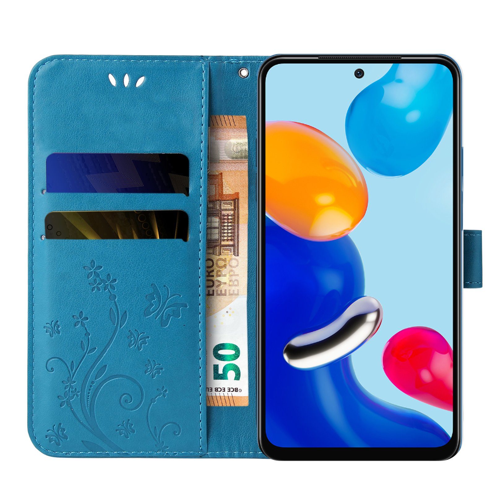 Tec-Expert Handyhülle Cover Tasche Hülle für Xiaomi Redmi Note 11 6,43 Zoll, Klapphülle Case mit Kartenfach Fliphülle aufstellbar, Motiv Blumen