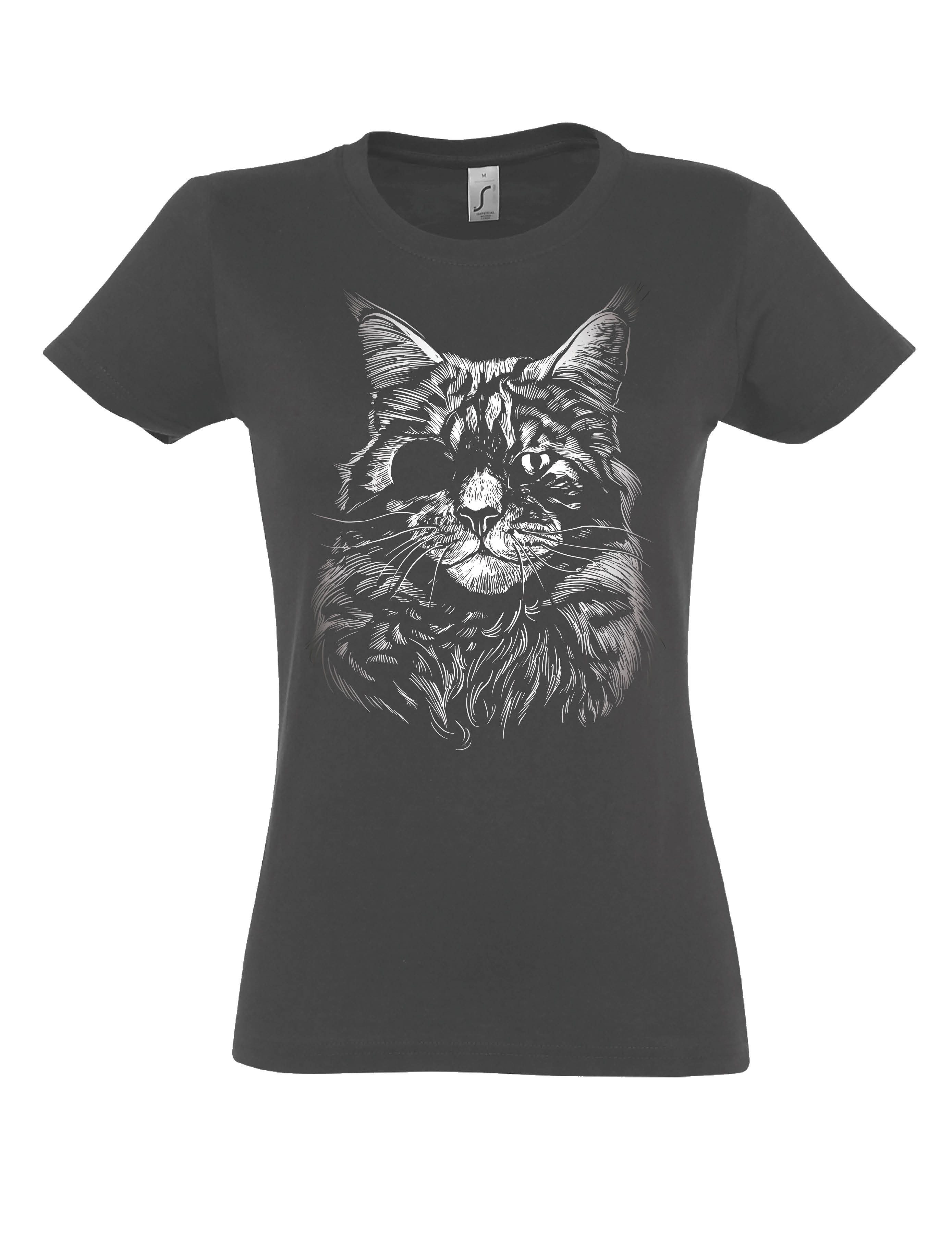Print-Shirt "Katze Augenklappe" Damen T-Shirt Lustigen Print Geschenk Statement