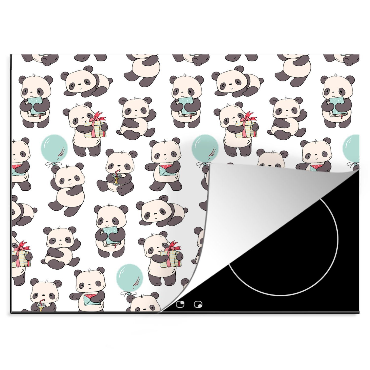 MuchoWow Herdblende-/Abdeckplatte Geschenk - Panda - Muster, Vinyl, (1 tlg), 60x52 cm, Mobile Arbeitsfläche nutzbar, Ceranfeldabdeckung | Herdabdeckplatten