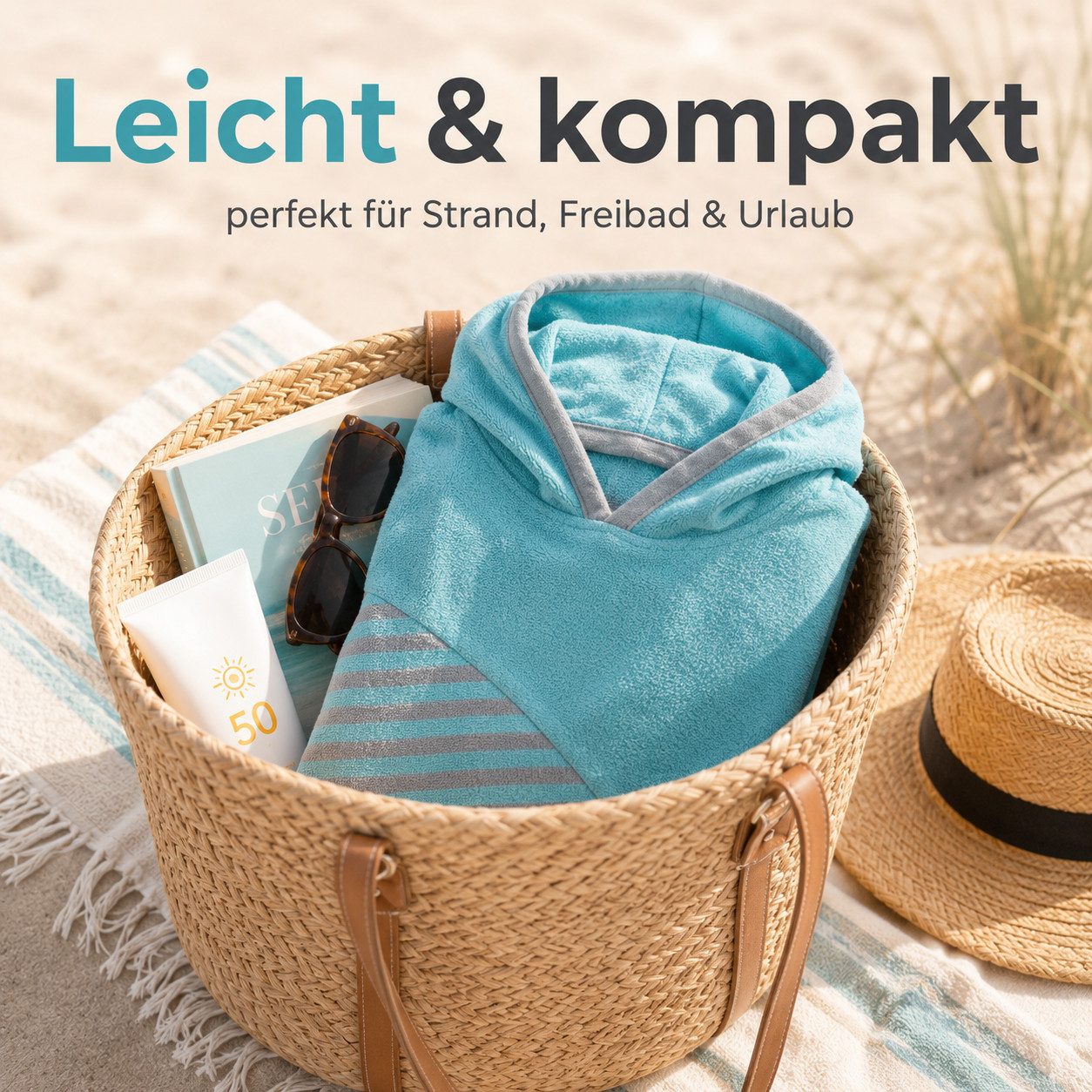 Vossen Badeponcho Schwimmponcho „De Luxe“, Blau und Grau, Onesize, Kapuze, Knöpfe, mit Kapuze, saugstark, weich, pflegeleicht, mit Druckknöpfen – Bild 5 von 5