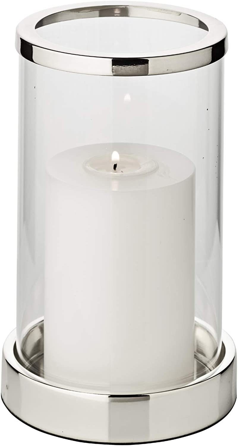 EDZARD Windlicht Sanremo, Kerzenhalter aus Glas, Kerzenleuchter für Stumpenkerzen, Laterne versilbert und anlaufgeschützt, Höhe 20 cm, Ø 12 cm