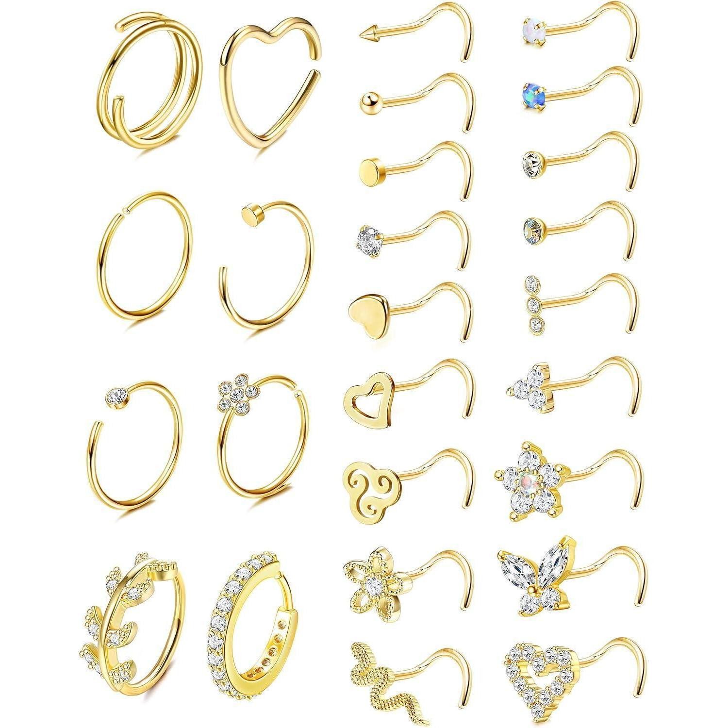 Adramata Nasenpiercing-Set 26-teiliges Nasenpiercing Set Chirurgenstahl 20G günstig online kaufen