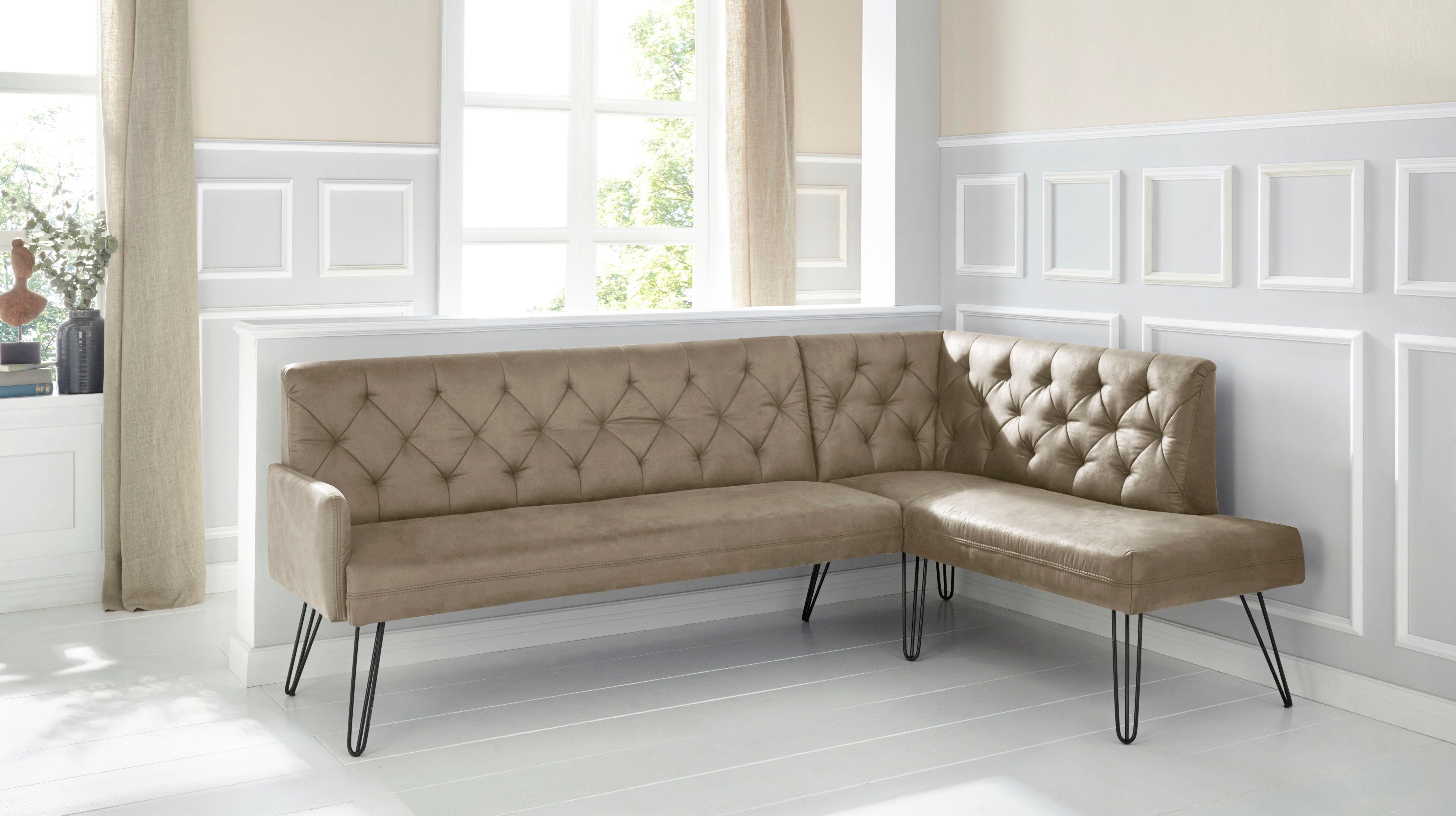 exxpo - sofa fashion Eckbank Doppio, Chesterfield Optik, komfortabel und bequem, hohe Designfüße, Frei im Raum stellbar