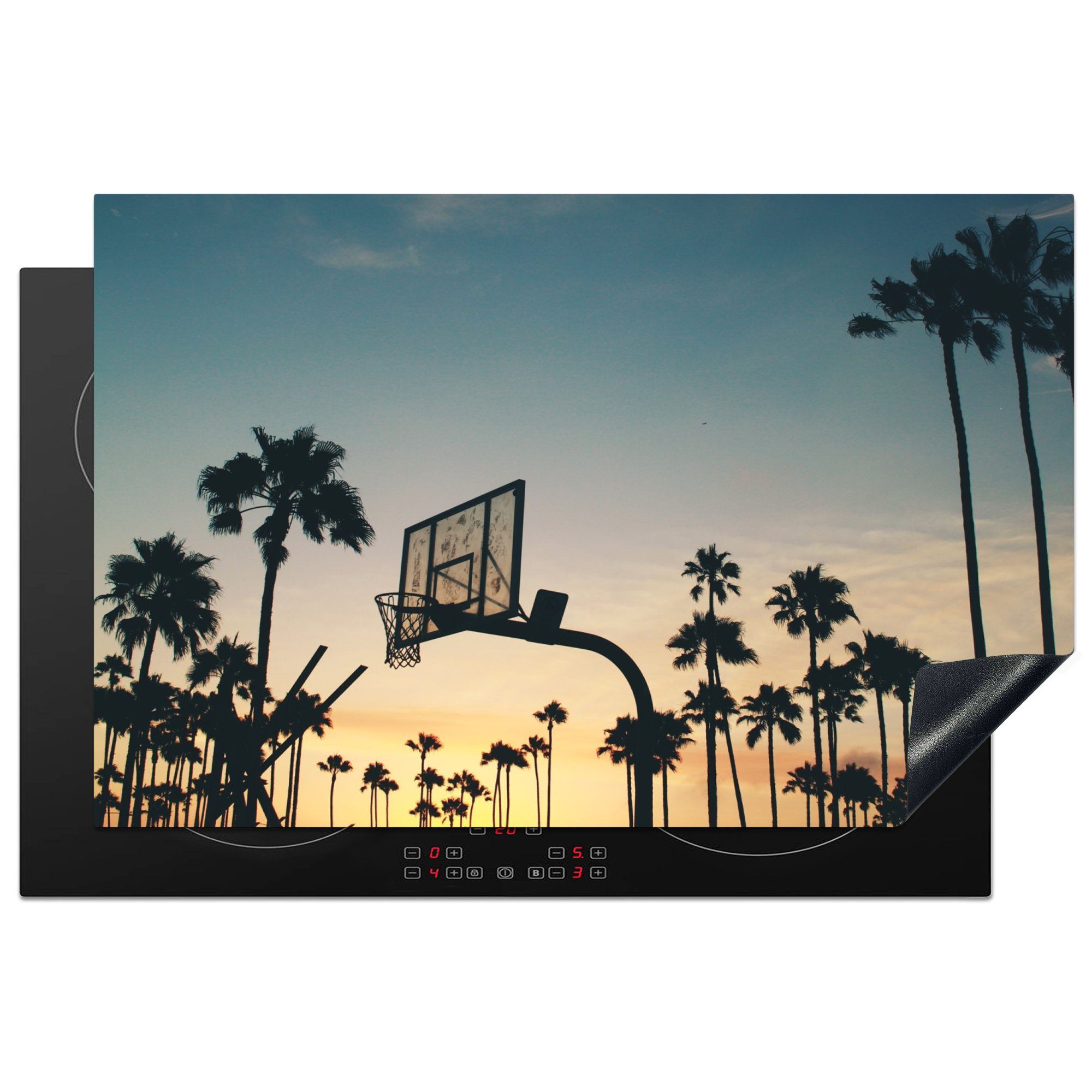 MuchoWow Herdblende-/Abdeckplatte Los Angeles - Licht - Basketball, Vinyl, (1 tlg), 81x52 cm, Induktionskochfeld Schutz für die küche, Ceranfeldabdeckung