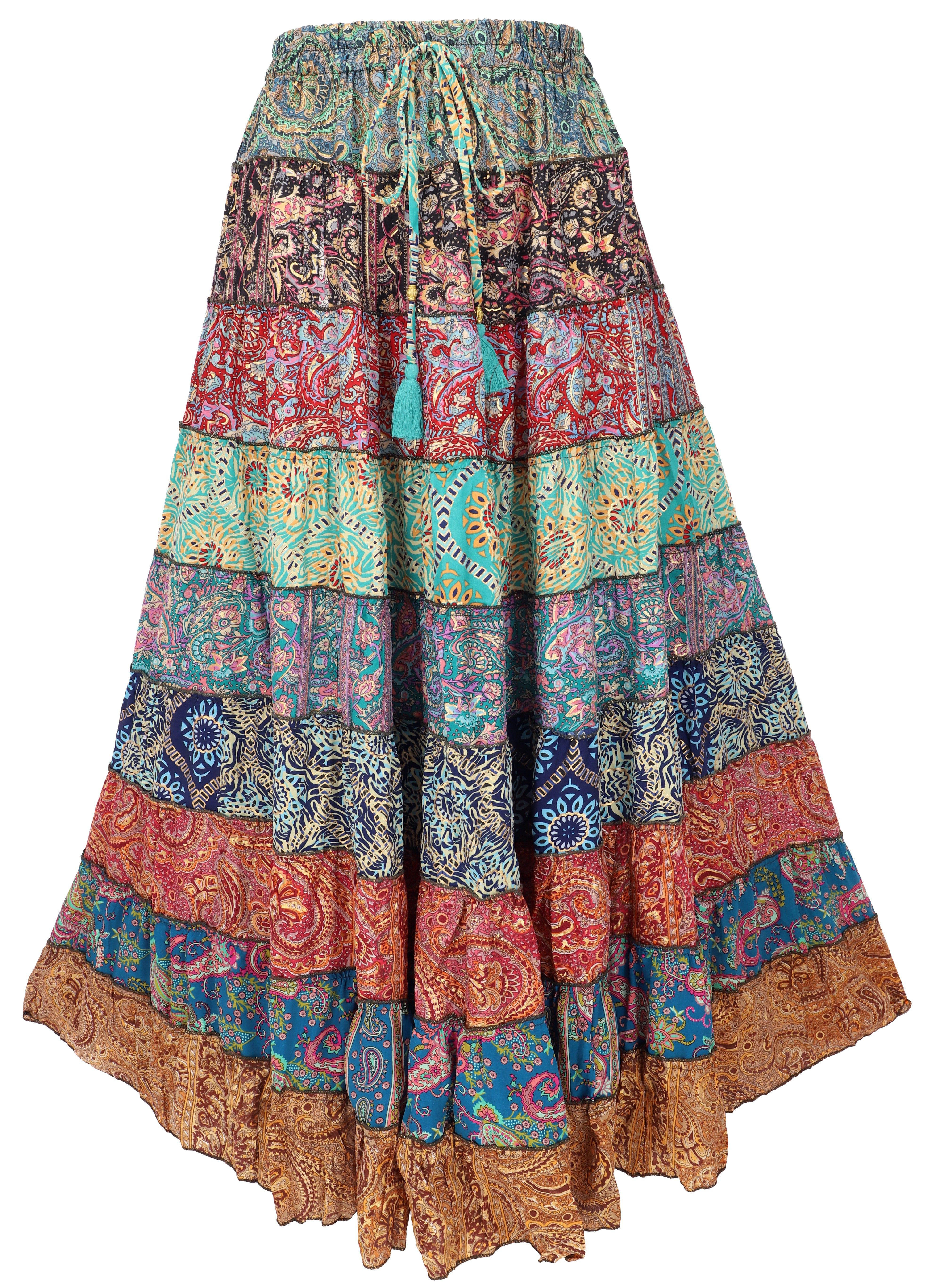 Guru-Shop Minirock Langer Boho Stufenrock, Maxirock Hippie chic,.. alternative Bekleidung